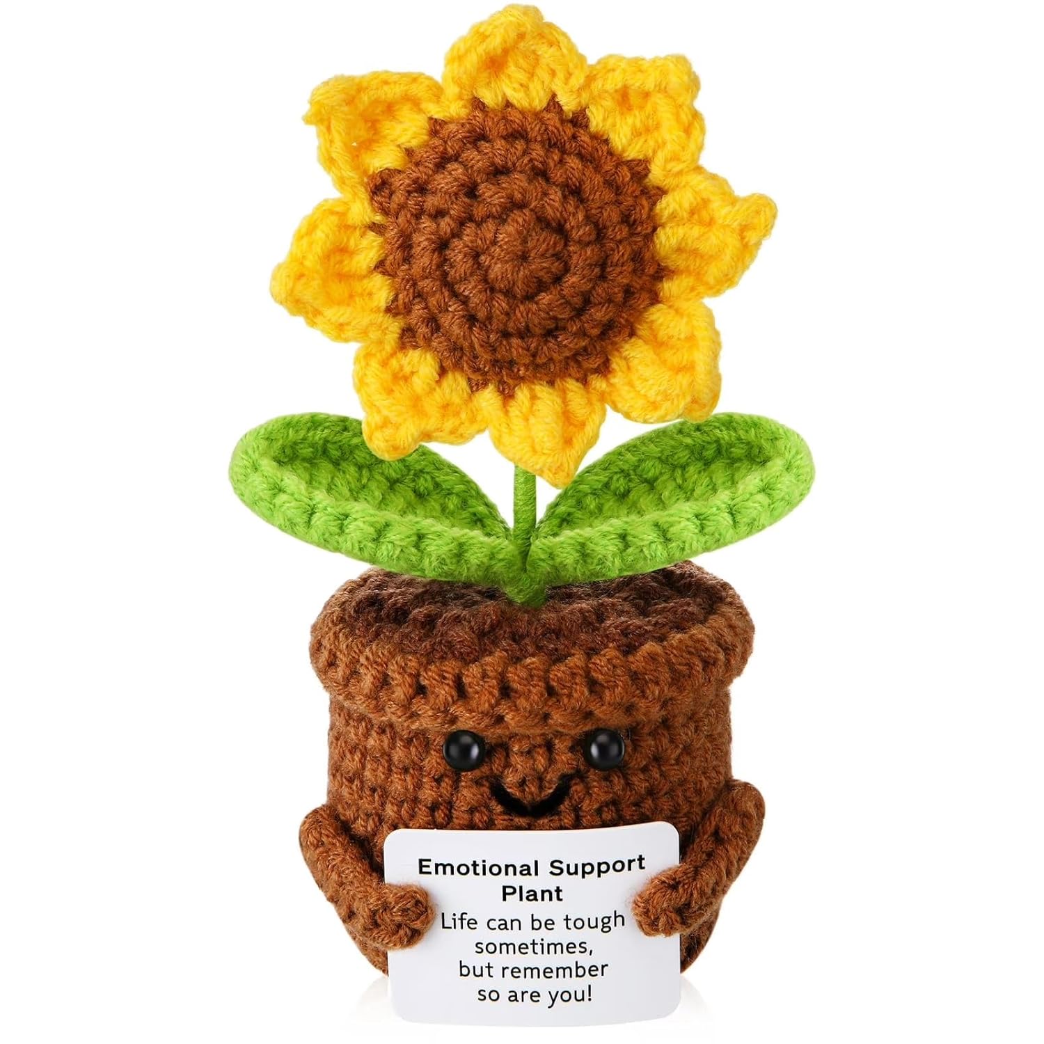 UCRAVO Emotional Support Crochet Sunflower Plant with Pot – Handmade Knitted Sunflower Plush Decor with Positive Card, Cute Desk Decor Plant for Office, Home, Car Dashboard |Funny Encouragement Gift