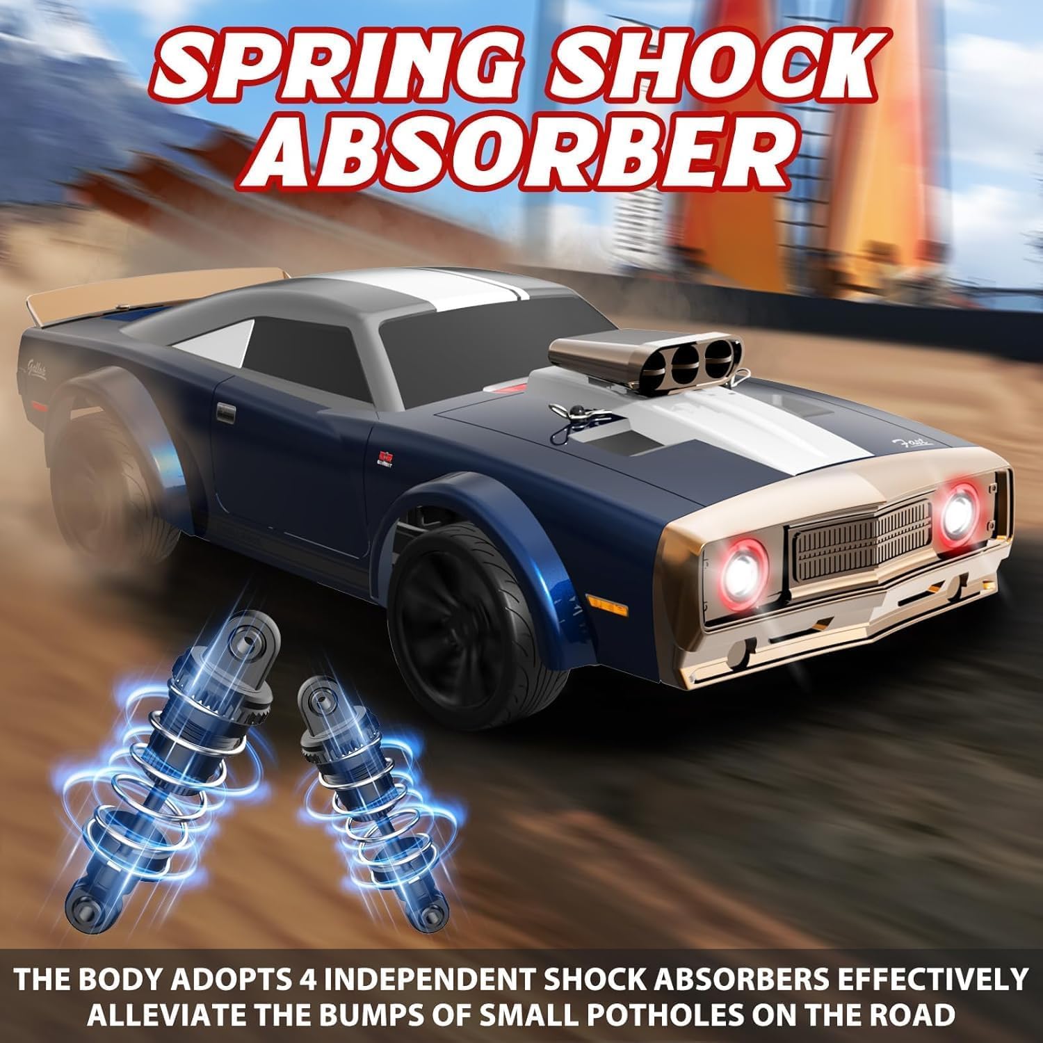 UCRAVO 1:16 Scale High Speed Drift Racing Remote Control Car 4WD 38KM/H | 2.4GHz Wireless RC Drift Car with LED Headlights | Rechargeable Battery, Extra Drift Tires & Tool Kit | Fast RC Racing Car