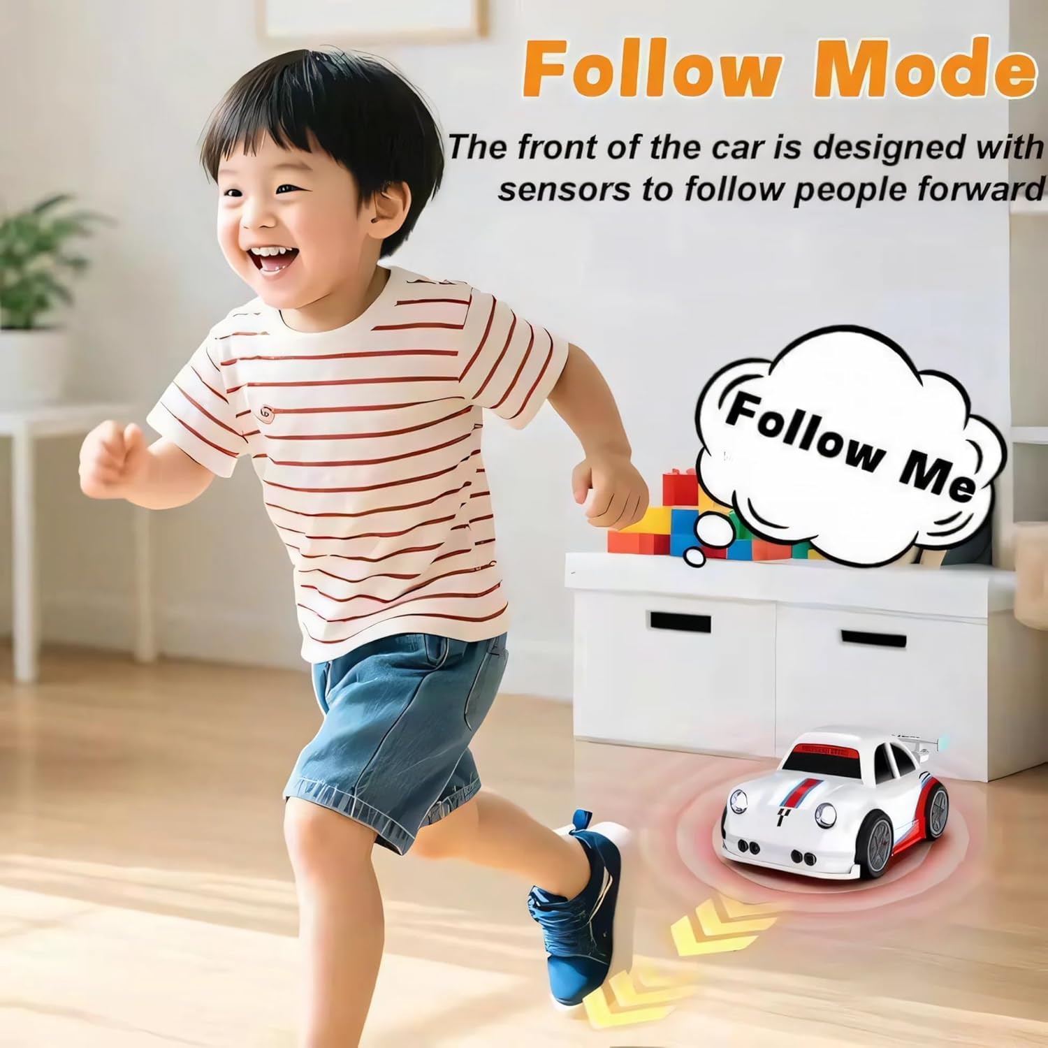 UCRAVO 2.4GHz Mini RC Car for Kids, Remote Control Racing Car with LED Lights & Sound, 360° Drift Stunt Toy, Follow & Escape Mode Sensor Control, High Speed Small RC Toy Car Gift for Boys Girls