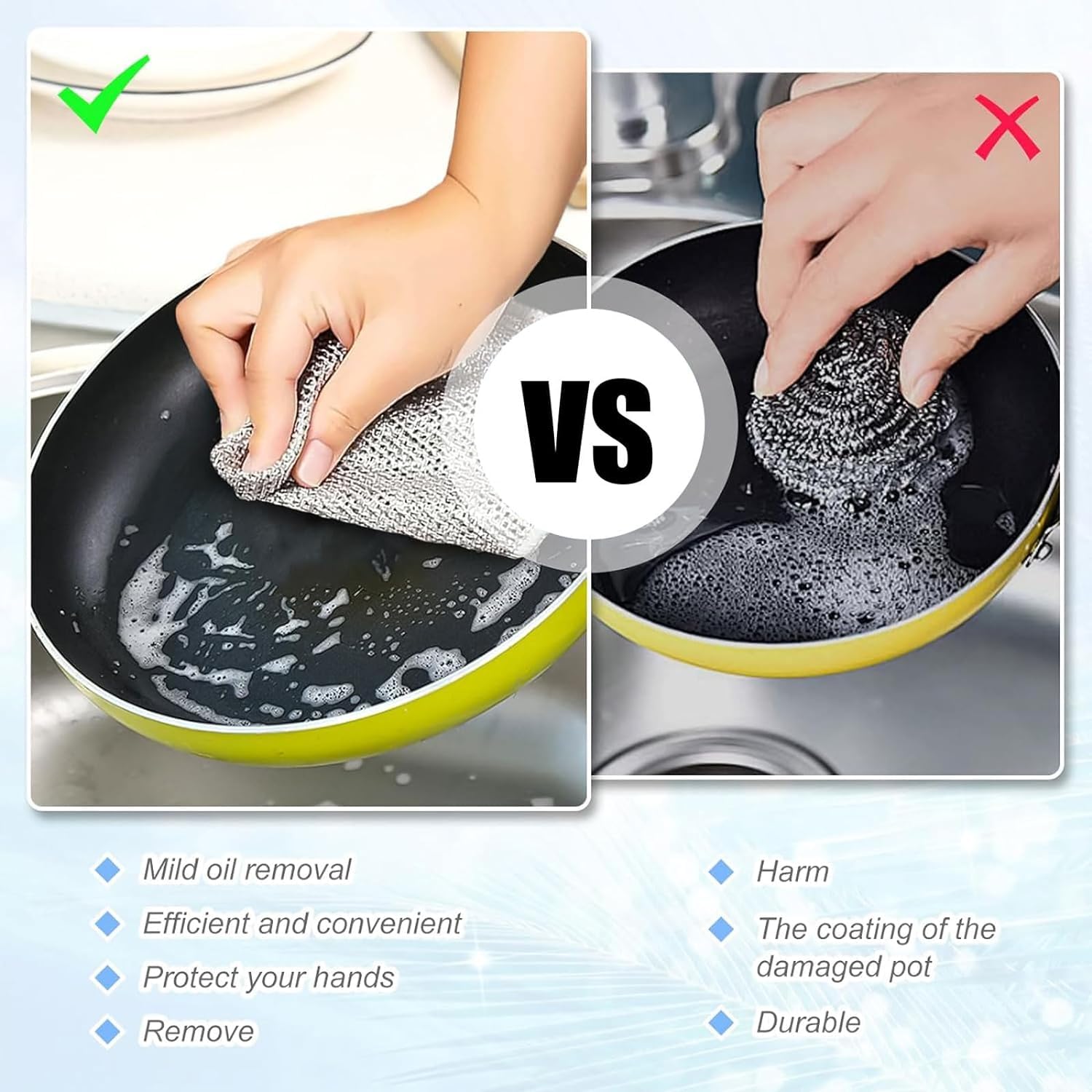 UCRAVO 10PcMultifunctional Non-Scratch Wire Dishcloth, Wire Dishwashing Rag, Steel Wire Dishwashing Cloth with 1Pc Crevice Gaps Cleaning Brush for Cookware, Scrubs, Cleans Dishes, Sinks, Counters