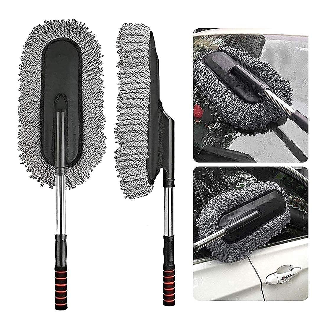 UCRAVO 2 PCS Microfiber Car Duster, Microfiber Car Duster Exterior Scratch Free, car Accessories, Washable Car Brush Duster Extendable Interior, Dust Cleaning Tool (Small+Big)