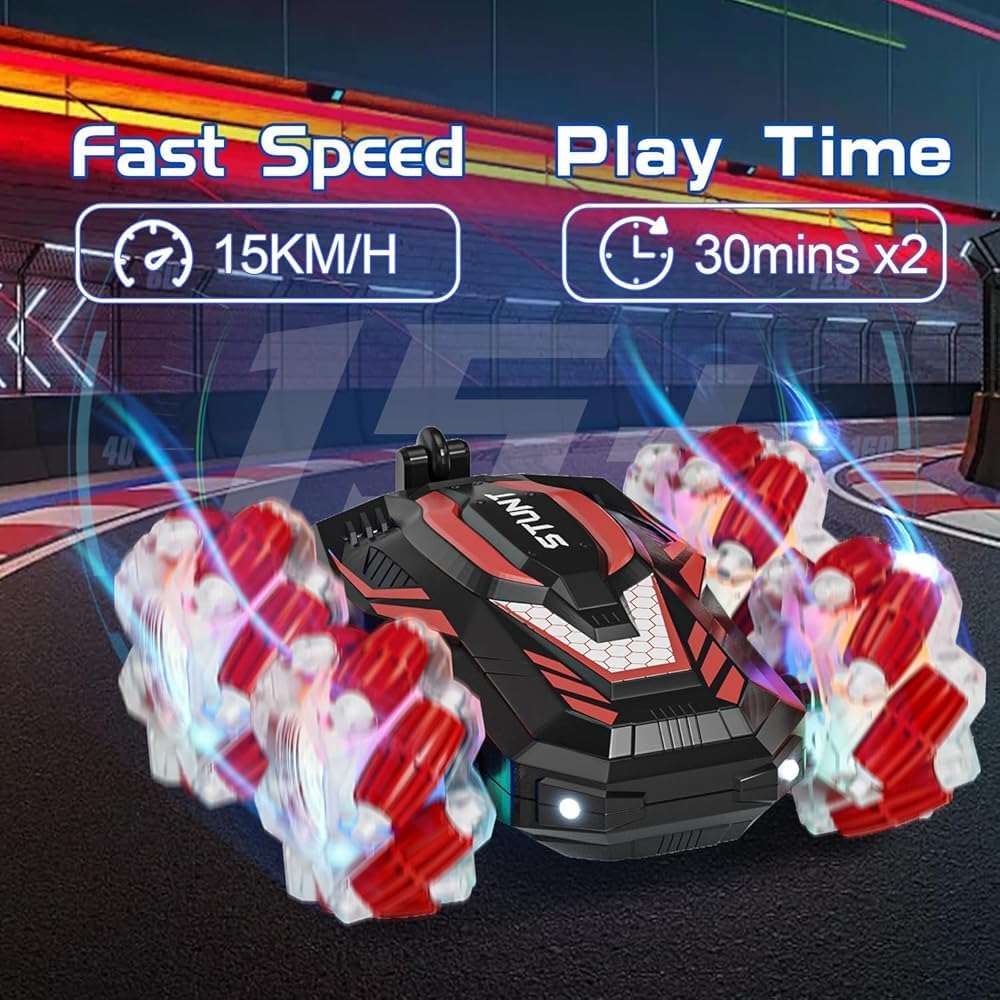 UCRAVO Gesture Sensing RC Stunt Car for Kids 6-12 Years, 360° Rotating Remote Control Car with Hand Gesture Watch, Double Sided Drifting Monster Truck, LED Lights Music, Rechargeable Toy Car Gift