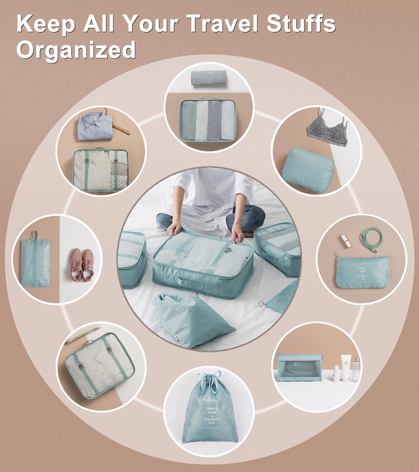 Ucravo Packing Cubes for Suitcases,7 Pcs Travel Luggage Organiser Bags,waterproof Packing Cubes for Backpack Suitcase,travel Essentials Bag Compression Storage Bags,travelling Accessories(grey)