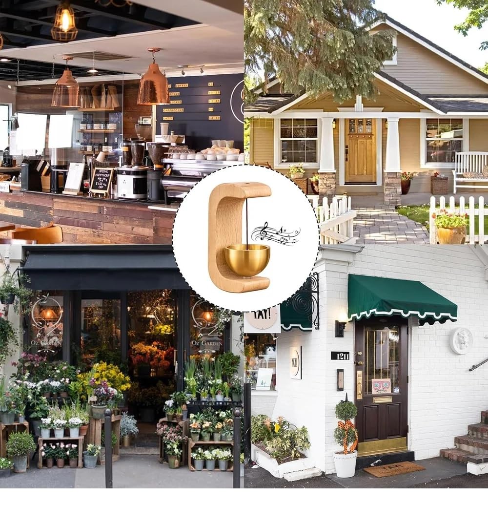 UCRAVO Beech Wooden Door Chime with Brass Bell Magnetic Bell for Home, Shop/Office Loud Clear Sound Shopkeeper Bell,Entry Alert Bell,Wooden Hanging Chime for Main Door,Housewarming Gift-Light Brown