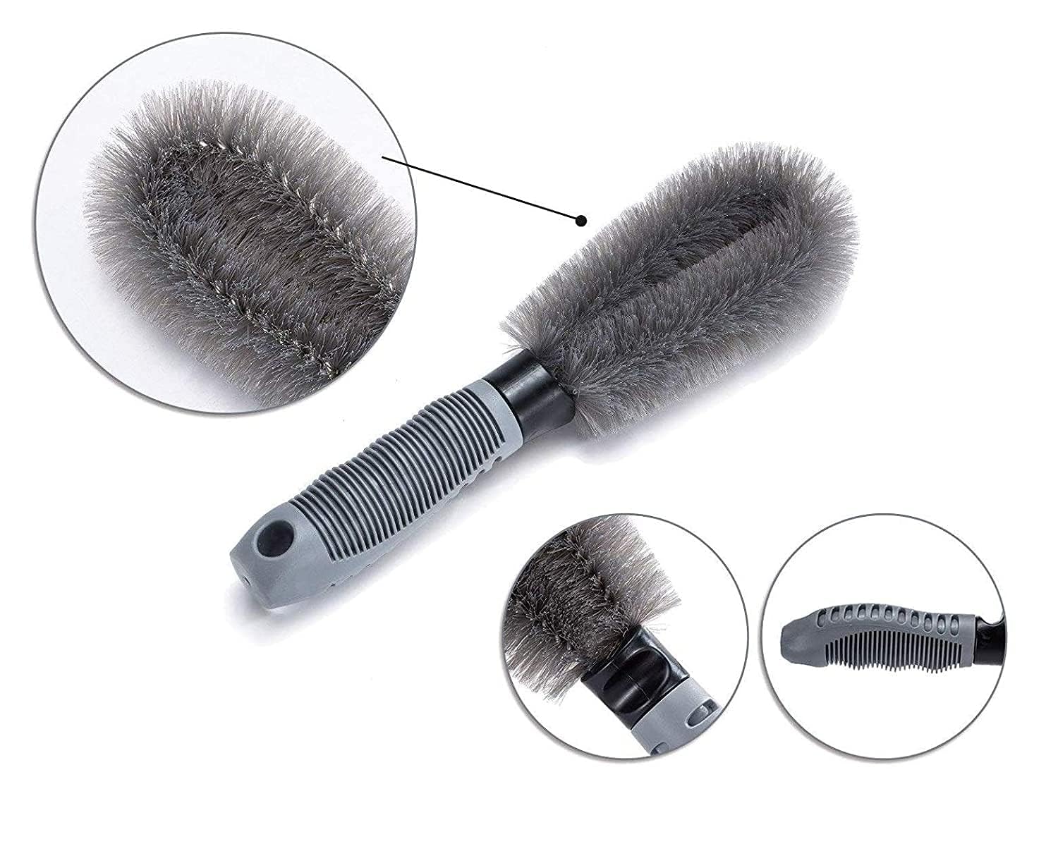 UCRAVO Car Wheel Brush, Anti-Skid Rim Cleaner Brush for Car, Bike & SUV, Heavy Duty Wheel and Tire Cleaning Brush with Soft Bristles, Ergonomic Grip Handle, Car Wash Accessories for Alloy Wheels
