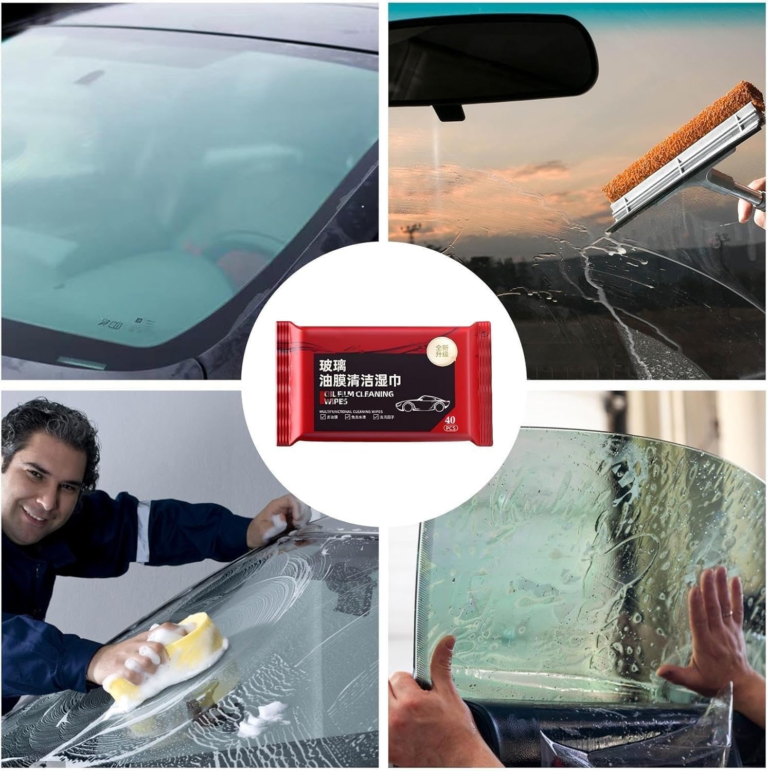 UCRAVO Car Glass Oil Film Cleaner Wipes – 40 PCS Car Window Glas Cleaner Wipes | Oil Film Remover for Windshield | Anti-Glare Water Stain Remover | Cars Glass Polish Wipe for Front & Rear Windows