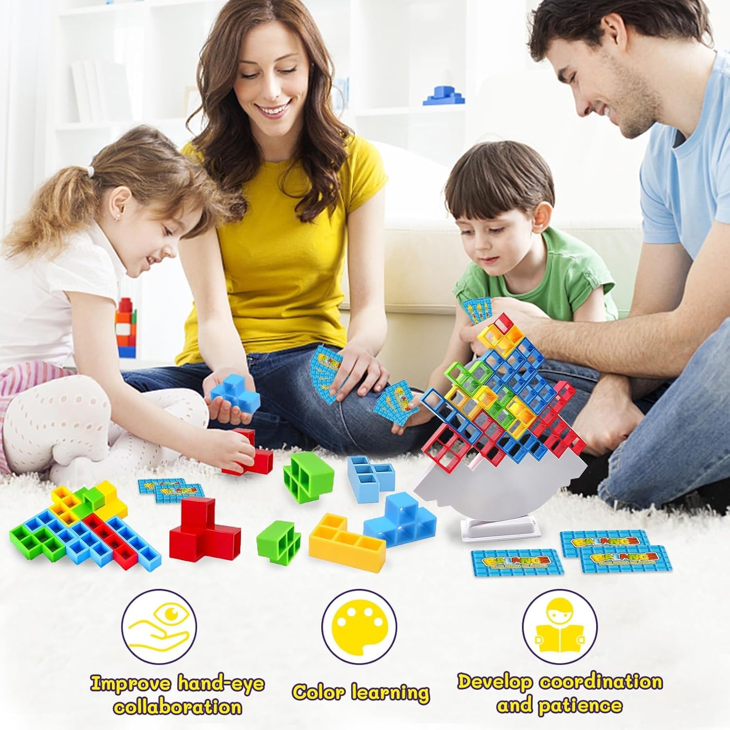 UCRAVO Tetra Tower Game, Tetris Balance Toy Tower, Creative Stacking Toy, Funny Stacking Blocks Balancing, Children's Building Blocks Balance Game for Boys and Girls from Years 3+