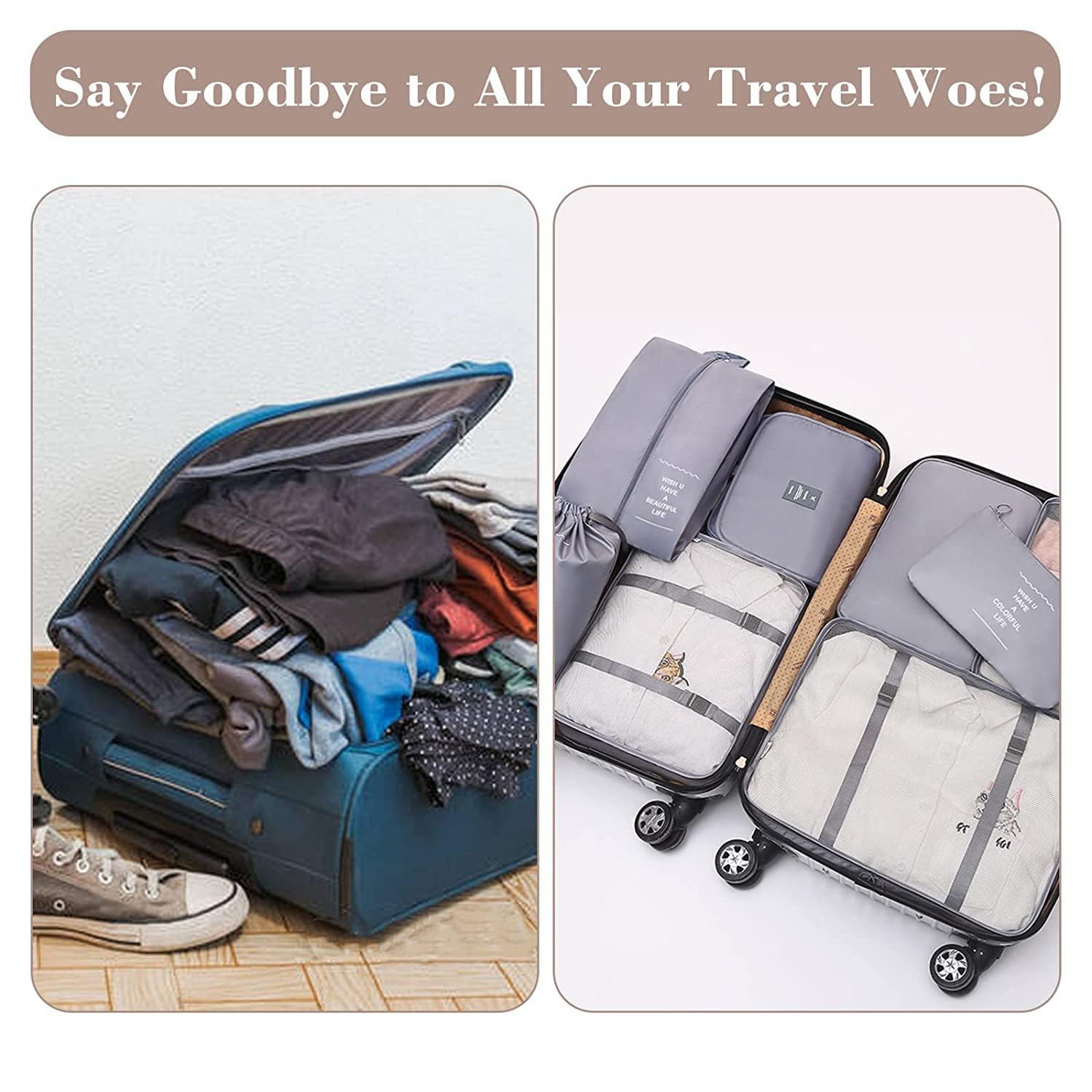 Ucravo Packing Cubes for Suitcases,7 Pcs Travel Luggage Organiser Bags,waterproof Packing Cubes for Backpack Suitcase,travel Essentials Bag Compression Storage Bags,travelling Accessories(grey)