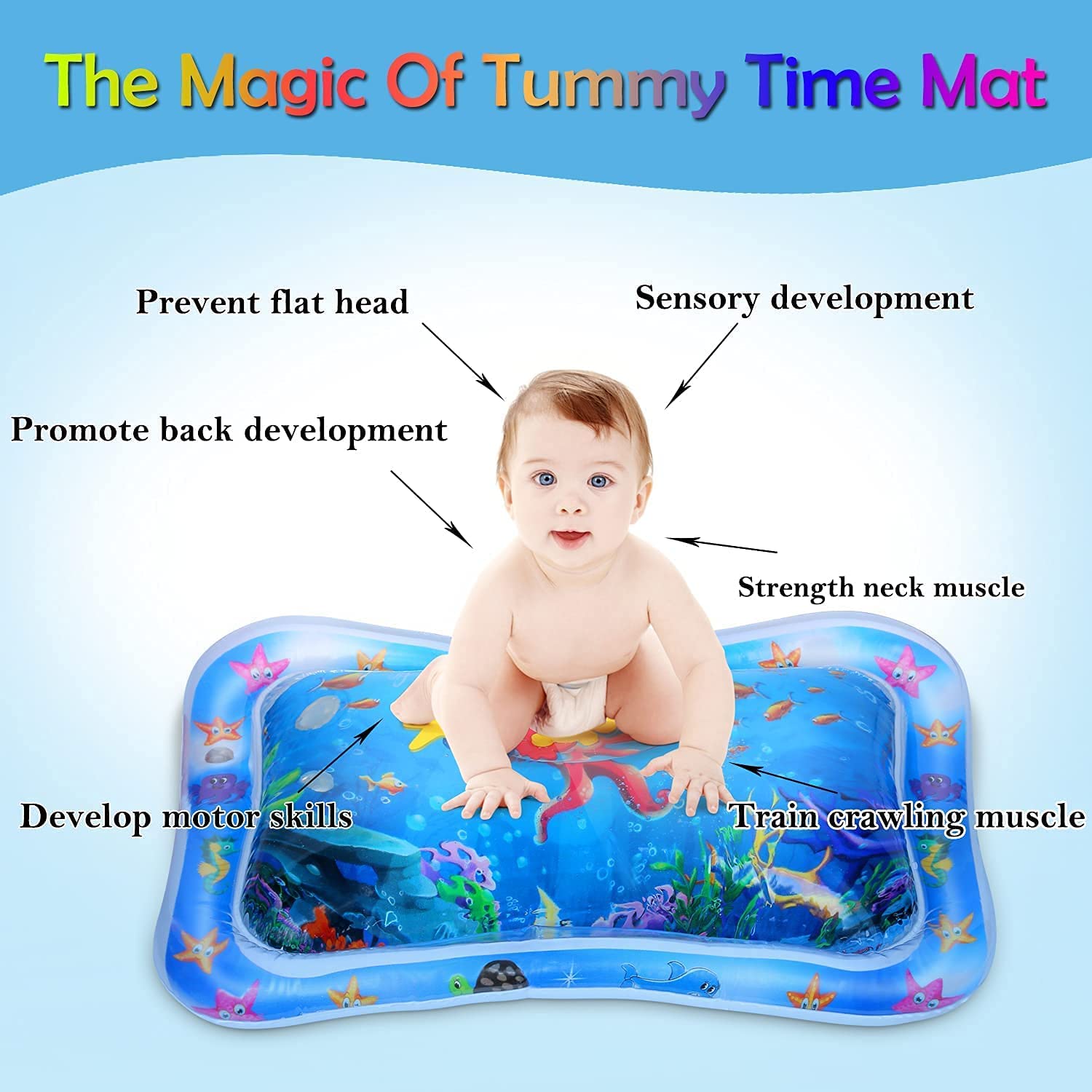 UCRAVO Tummy Time Water Play Mat for Babies & Infants Inflatable Sensory Learning Toy Leakproof Aqua Pad for Newborn 3-12 Months Activity Play Center for Baby Development Best Gift for New Parents