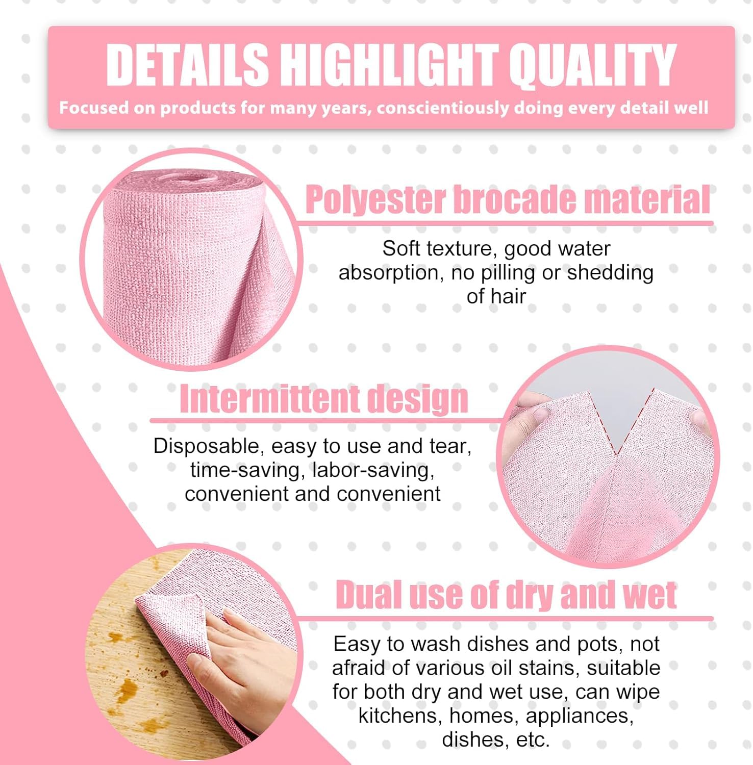 UCRAVO 1 Roll 20Pcs Pink Microfiber Cleaning Cloth - Pre-Cut Tear Away Microfiber Cleaning Cloth Roll | Highly Absorbent Reusable Multipurpose Cleaning Wipes | Dusting Cloth for Home Kitchen Furniture