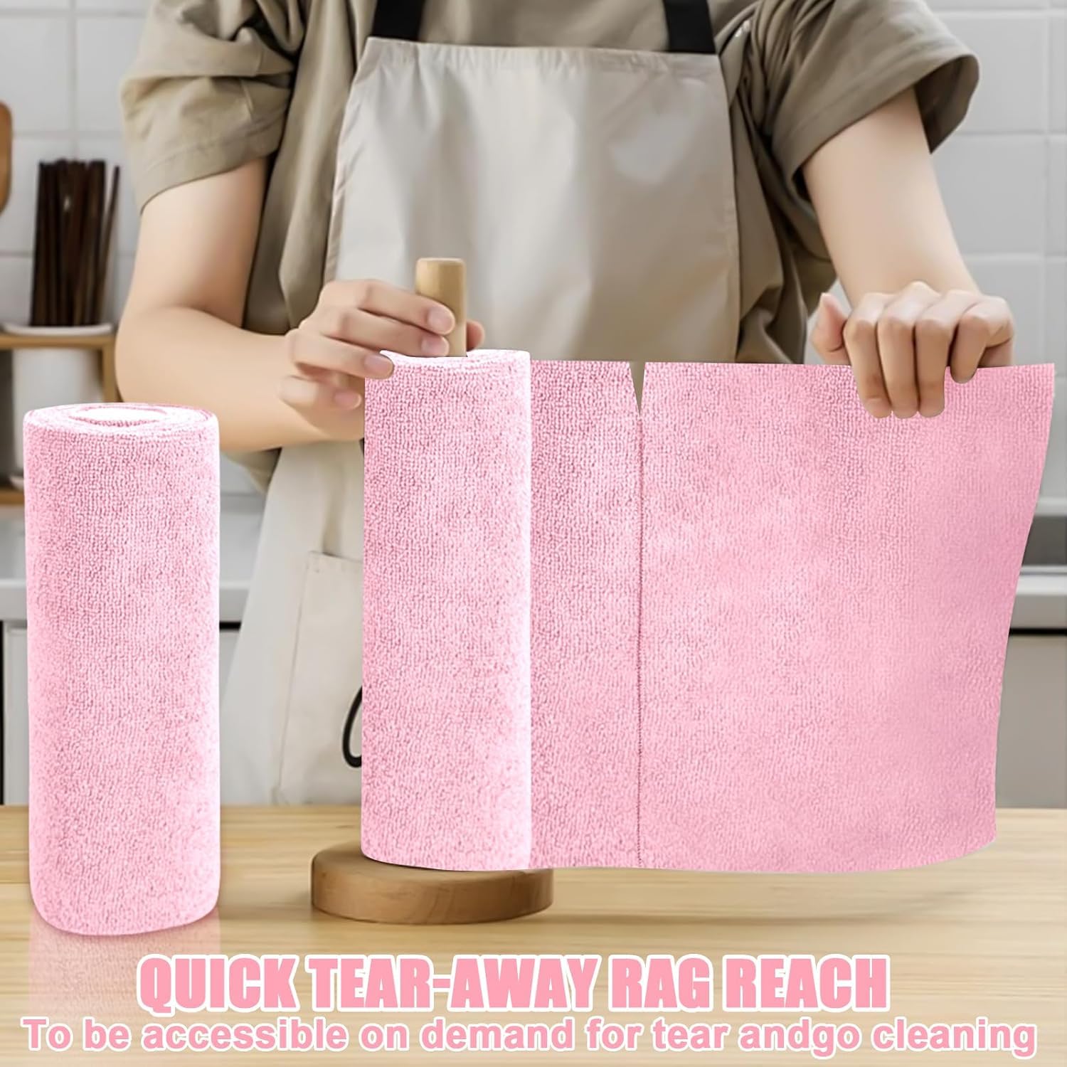 UCRAVO 1 Roll 20Pcs Pink Microfiber Cleaning Cloth - Pre-Cut Tear Away Microfiber Cleaning Cloth Roll | Highly Absorbent Reusable Multipurpose Cleaning Wipes | Dusting Cloth for Home Kitchen Furniture