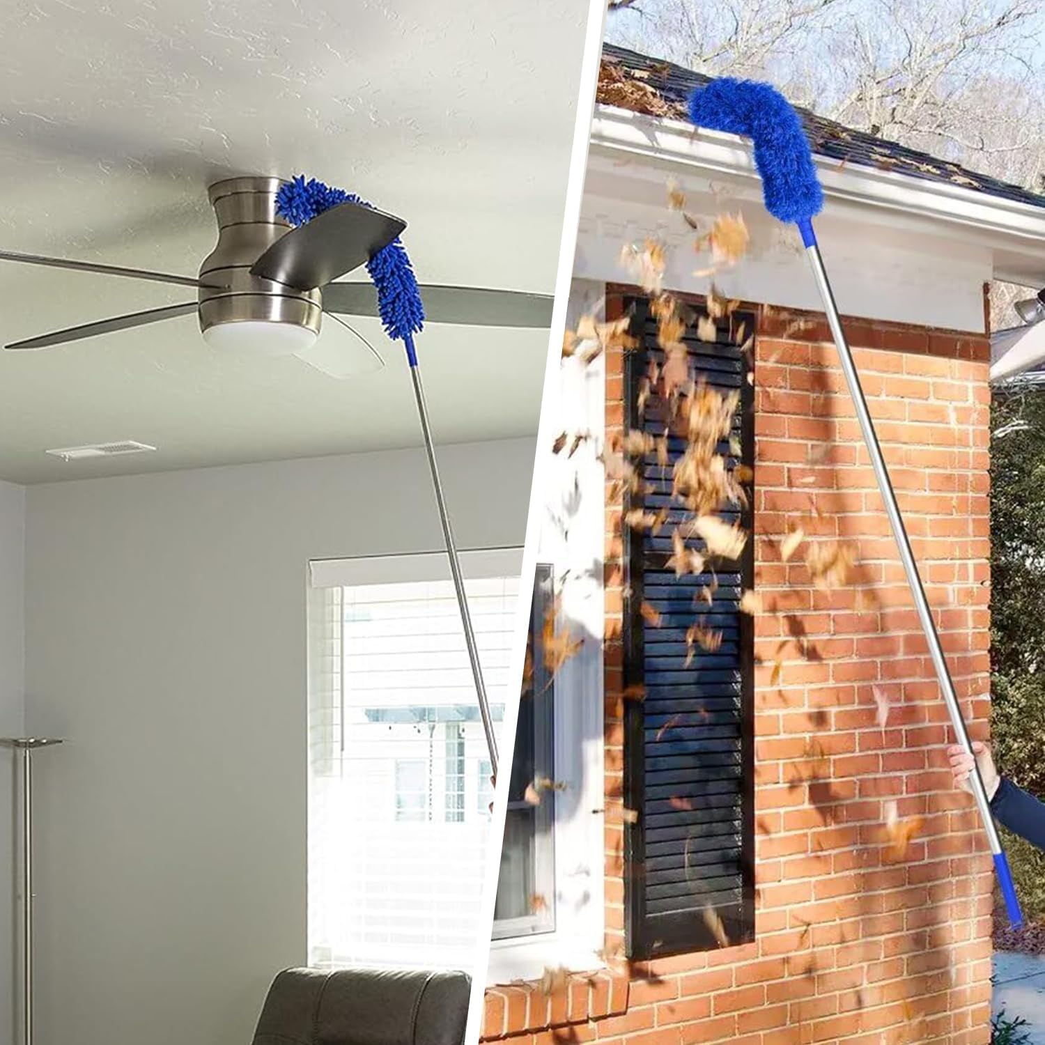 UCRAVO 3 in 1 Microfiber Feather Duster Set with 100 Inch Extendable Pole | 4 PCS Bendable Washable Fan Cleaning Brush for Ceiling Fans, High Ceilings, Cobwebs, Furniture, Walls & Home Dusting
