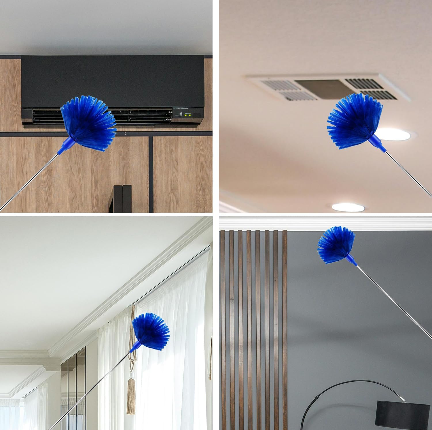 UCRAVO 3 in 1 Microfiber Feather Duster Set with 100 Inch Extendable Pole | 4 PCS Bendable Washable Fan Cleaning Brush for Ceiling Fans, High Ceilings, Cobwebs, Furniture, Walls & Home Dusting