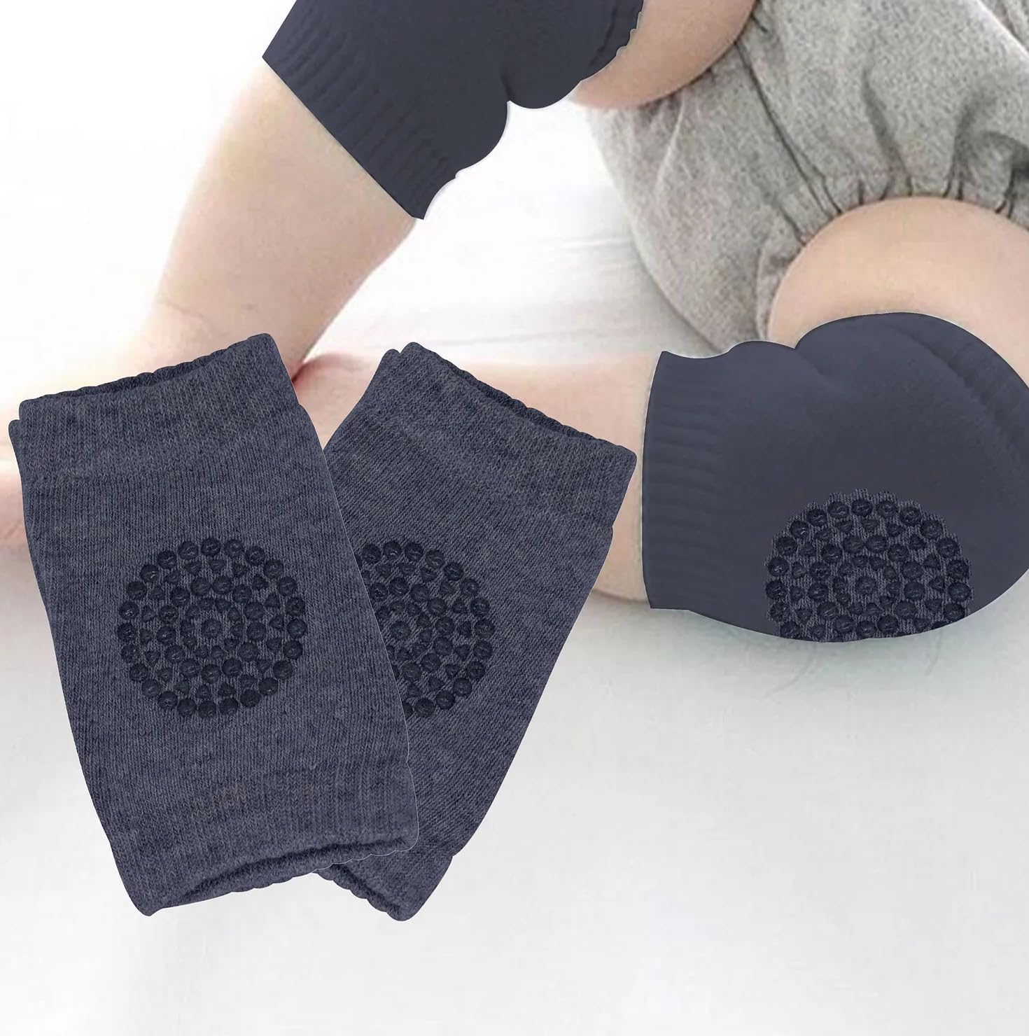 UCRAVO Set of 2 Pairs Baby Knee Pads for Crawling, Anti-Slip Padded Stretchable Elastic Cotton Soft Breathable Comfortable Knee Safety Protector Cushion Infant Toddlers Baby Crawling Pad - Multicolor
