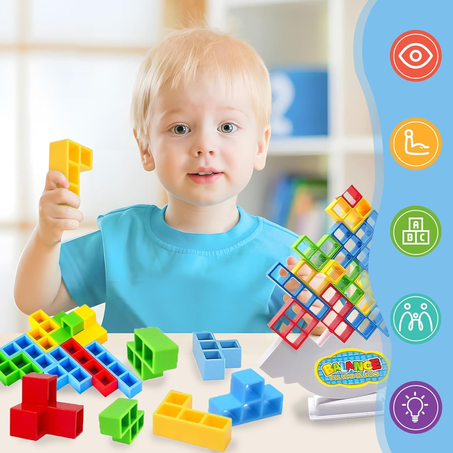 UCRAVO Tetra Tower Game, Tetris Balance Toy Tower, Creative Stacking Toy, Funny Stacking Blocks Balancing, Children's Building Blocks Balance Game for Boys and Girls from Years 3+
