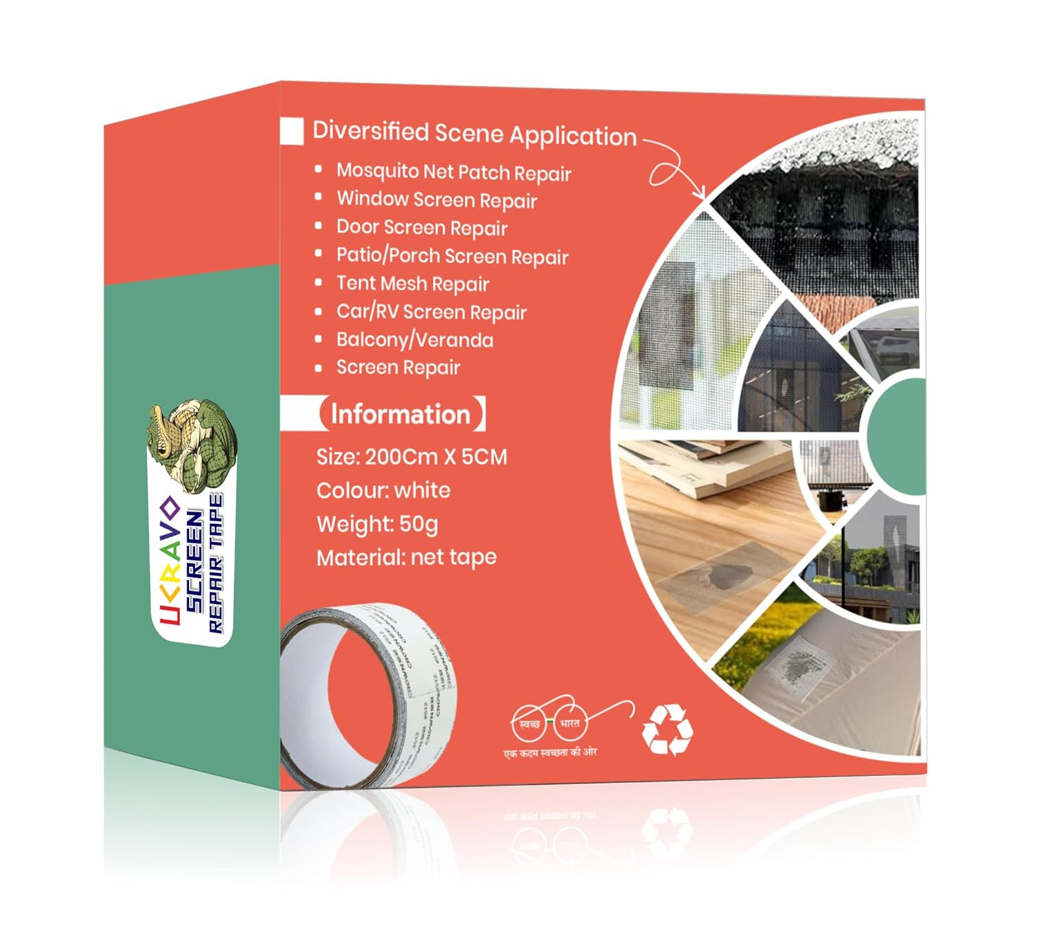 UCRAVO Mosquito net patch repair Tape, Window Screen Repair Tap, Strong Adhesive & Waterproof Window Mosquito net Covering Mesh Tape for Door Tears Holes Screen Patch Repair (200Cm X 5CM) (net Tape)