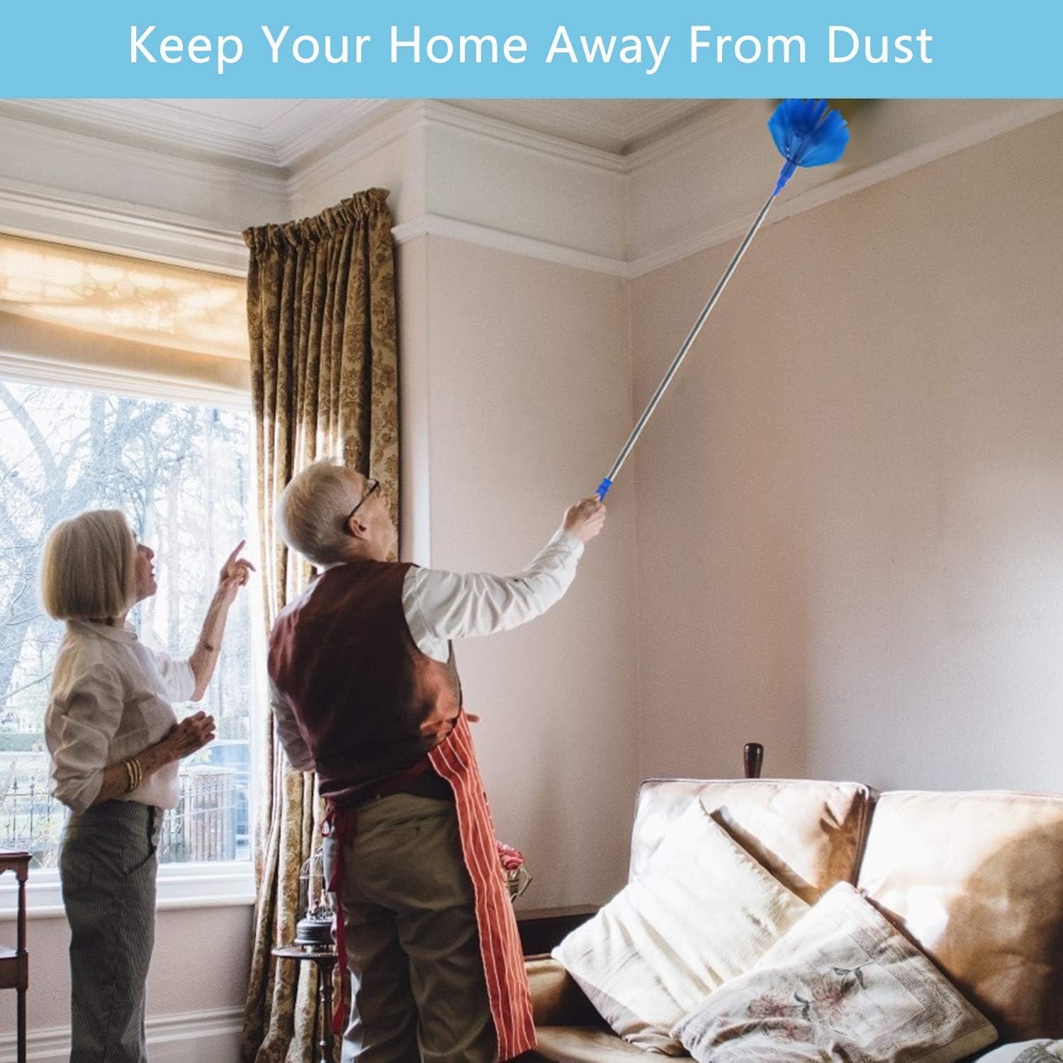 UCRAVO 3 in 1 Microfiber Feather Duster Set with 100 Inch Extendable Pole | 4 PCS Bendable Washable Fan Cleaning Brush for Ceiling Fans, High Ceilings, Cobwebs, Furniture, Walls & Home Dusting