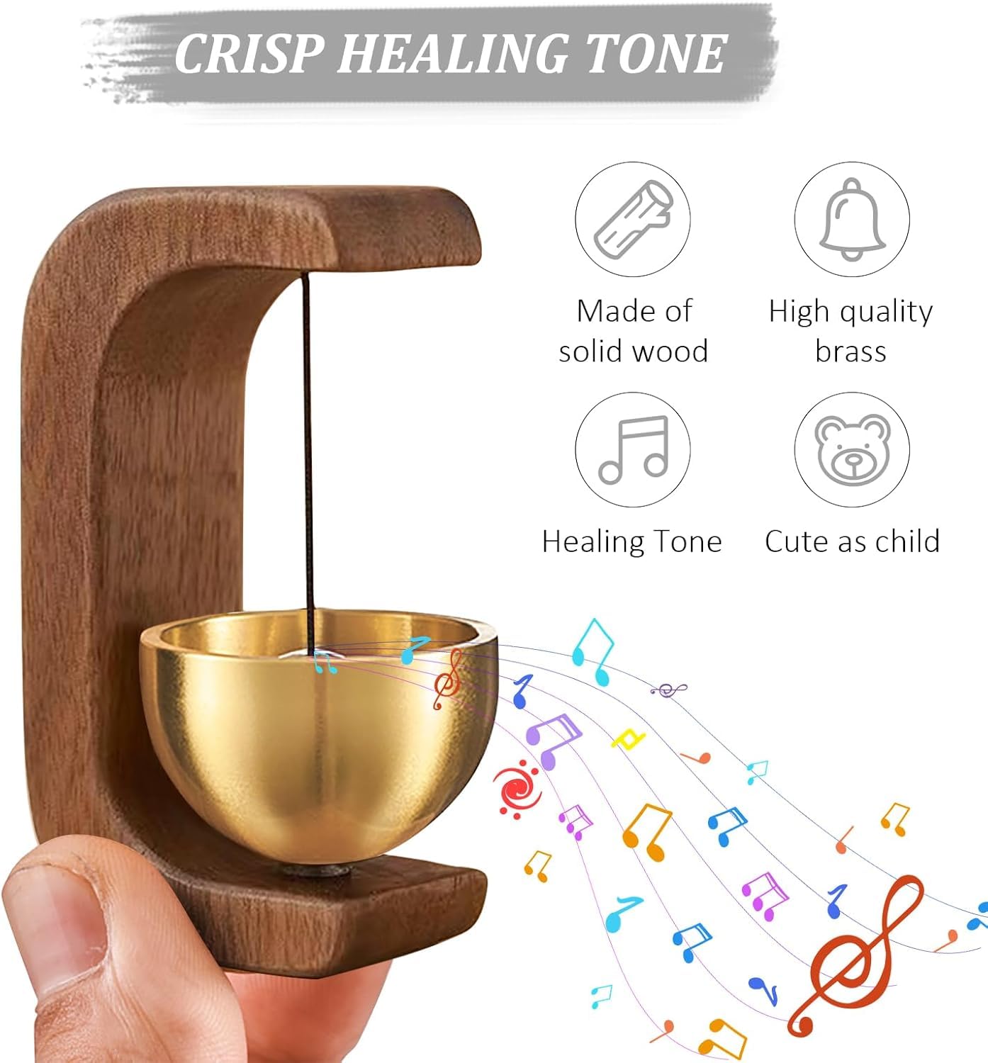 UCRAVO Wooden Zen Sound Bell with Brass Bowl Handcrafted Wind Chime Bell for Meditation,Yoga/Mindfulness Home Office Desk Decor,Pooja Bell,Stress Relief Sound Therapy,Spiritual Decorative Accessory