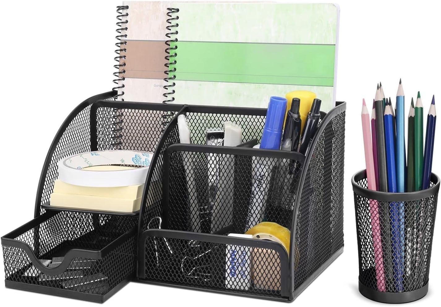 UCRAVO Black Round Mesh Pen Stand, Pencil Holder, Pen Organizer for Desk, Pen Cups, Stationary Storage Stand, Makeup Brush Holders, Pen, Pencil Holder for Office Home and Study Table