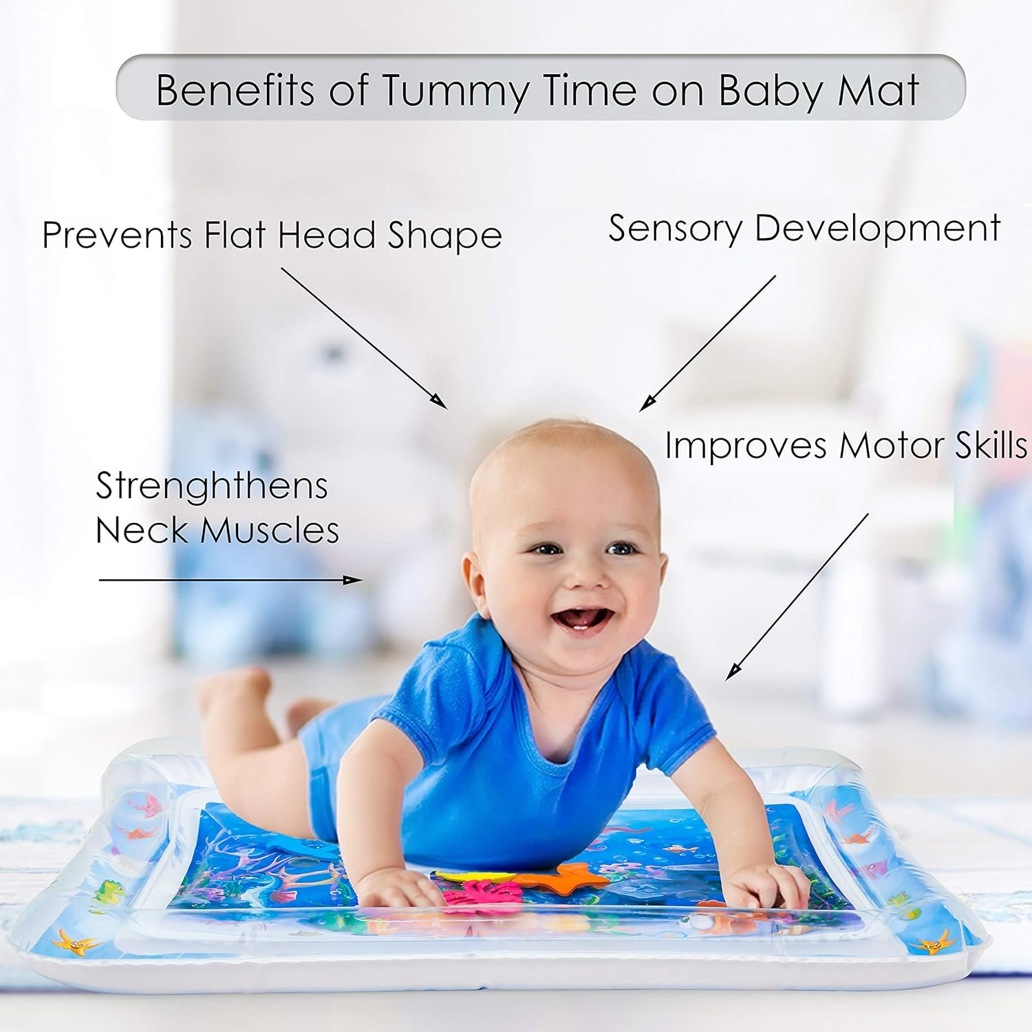 UCRAVO Tummy Time Water Play Mat for Babies & Infants Inflatable Sensory Learning Toy Leakproof Aqua Pad for Newborn 3-12 Months Activity Play Center for Baby Development Best Gift for New Parents
