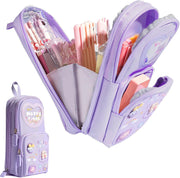 UCRAVO Canvas Premium Pencil Case, 6 Layer Large Capacity Pouch with 3 Compartments | Cute Aesthetic Design for Girls, Students & School Kids | Multifunctional Stationery Organizer & Storage