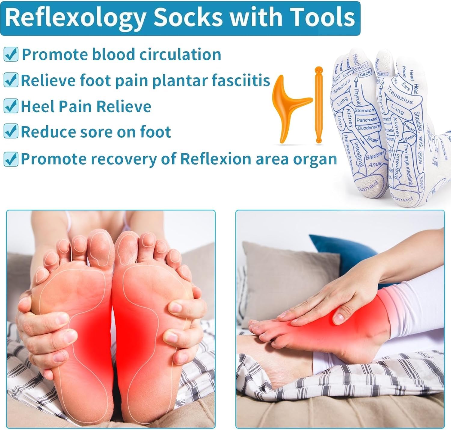 UCRAVO Reflexology Socks for Women with Trigger Point Massage Tool – Acupressure Foot Chart for Sole & Instep – Foot Pain Relief, Plantar Fasciitis, Stress & Circulation Aid – 1 Pair-Multicolor