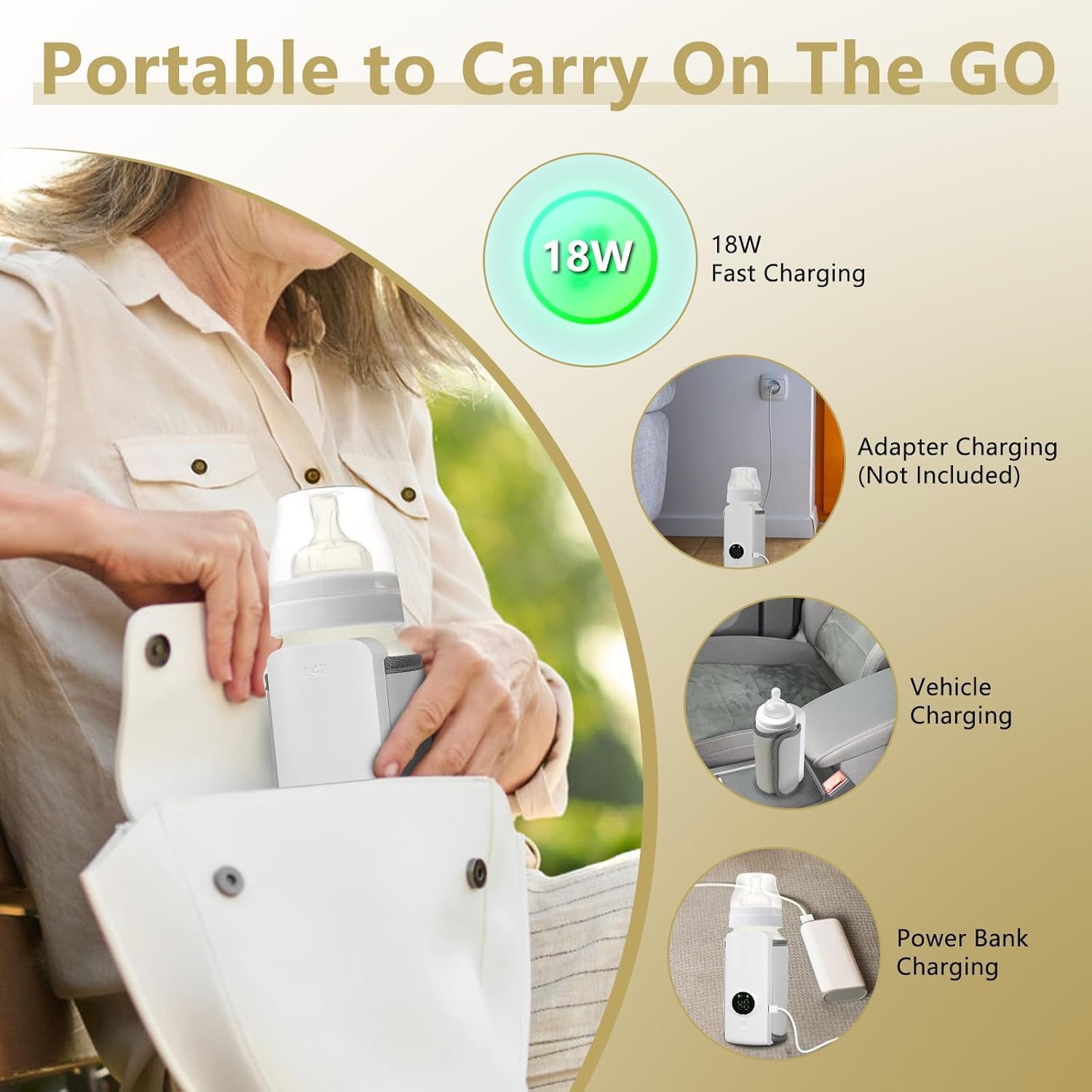 UCRAVO Portable Baby Bottle Warmer Rechargeable Cordless Warmer with Precise Temperature Control Waterless Fast Heating Bottle Heater for Breast Milk & Formula Travel Friendly On-The-Go Feeding Warmer