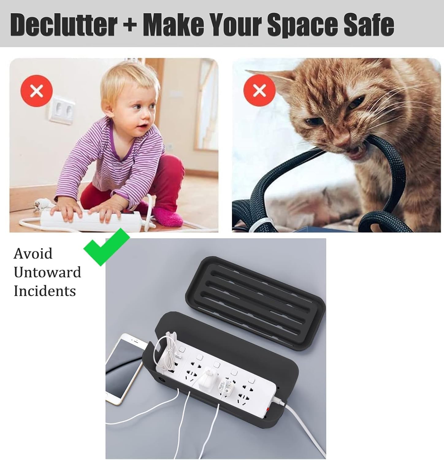 UCRAVO Cable Management Box with Mobile Stand - Power Strip, Cords, Wires | Surge Protector Hiding Cover Organizer for desk Management Box with Mobile Stand Hiding Cover Organizer for Home, Office