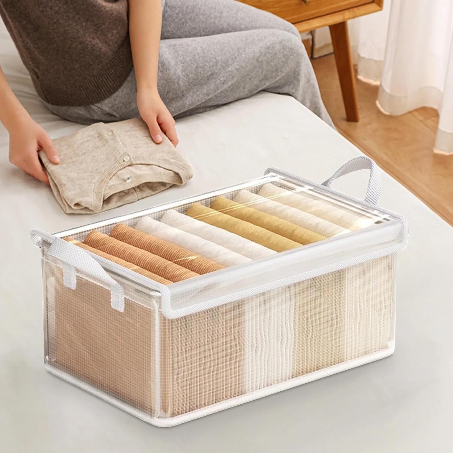 UCRAVO 6 PCS Storage Organizer Boxes with Lids for Wardrobe | Foldable Clothes Storage Box with Handle Closet Organizer for Sarees,Jeans,T-Shirts,Towels Fabric Storage Bins for Home,Bedroom,Cupboard