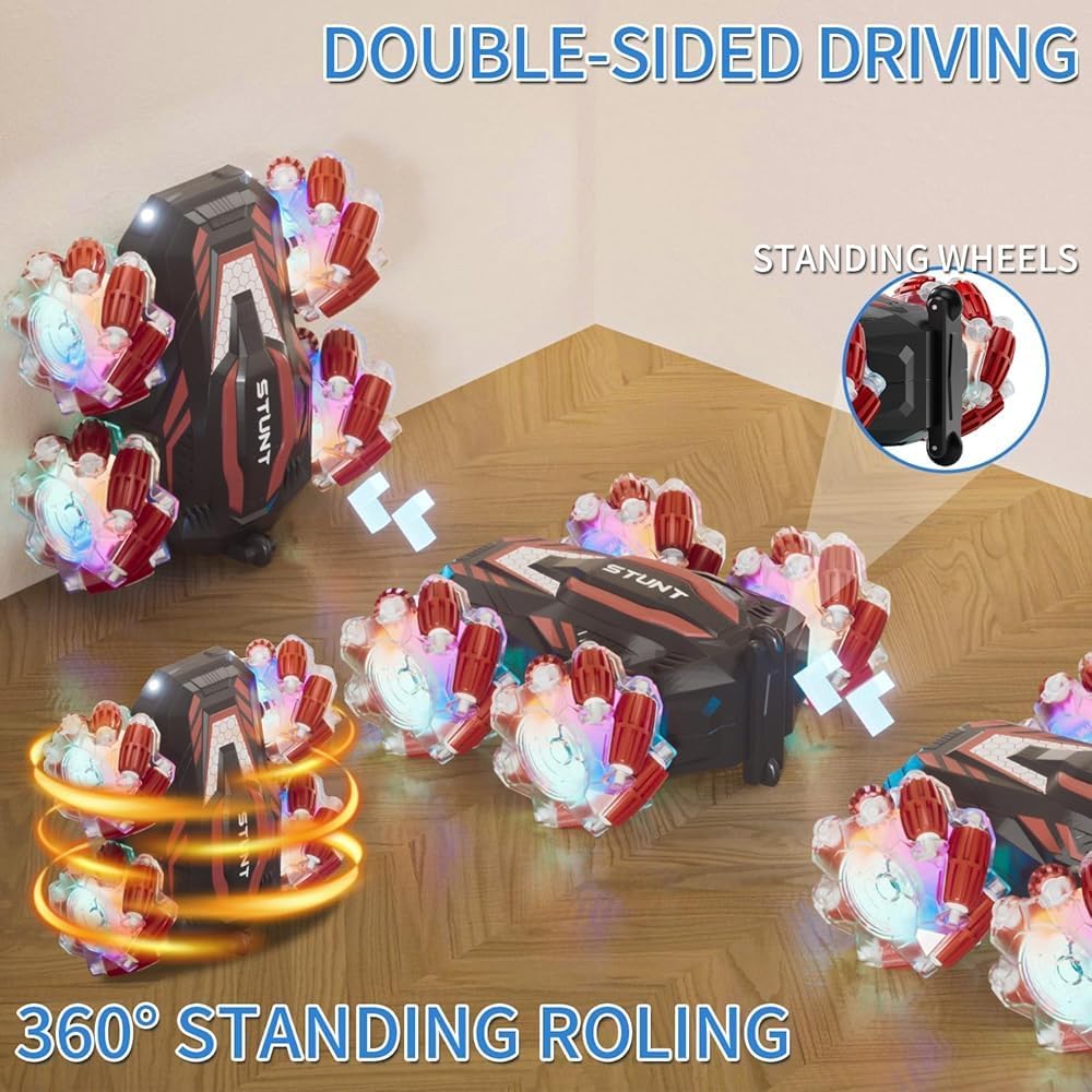 UCRAVO Gesture Sensing RC Stunt Car for Kids 6-12 Years, 360° Rotating Remote Control Car with Hand Gesture Watch, Double Sided Drifting Monster Truck, LED Lights Music, Rechargeable Toy Car Gift