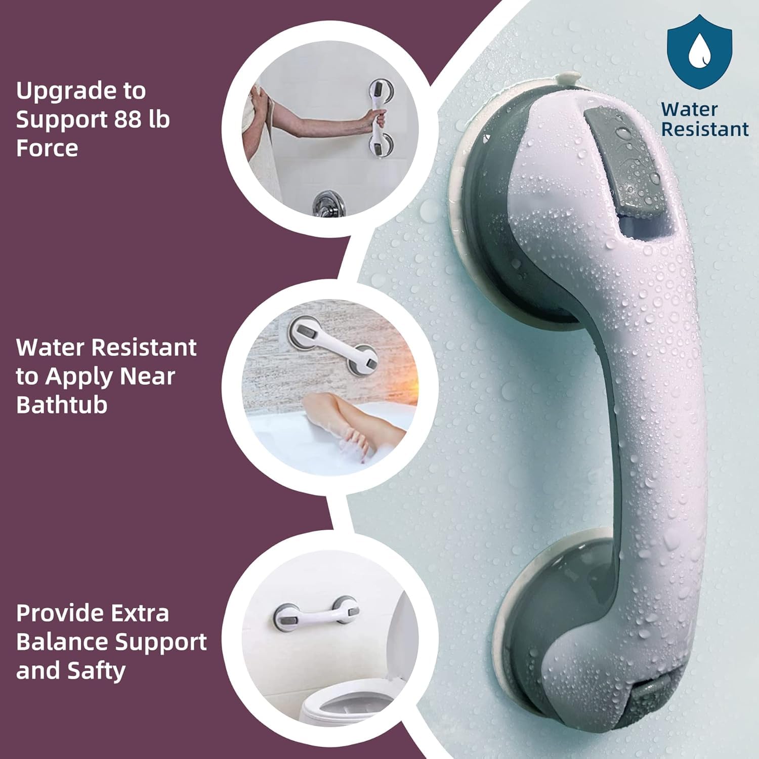 UCRAVO Helping Handle Bathroom Suction Grab Bar Rail for Safety – Hand Rail Support Bar Grip Bath Shower Bathtub Handle Mobility Balance Safety Aid Fitting for Tub, Handicap, Elderly, Injury, Kid