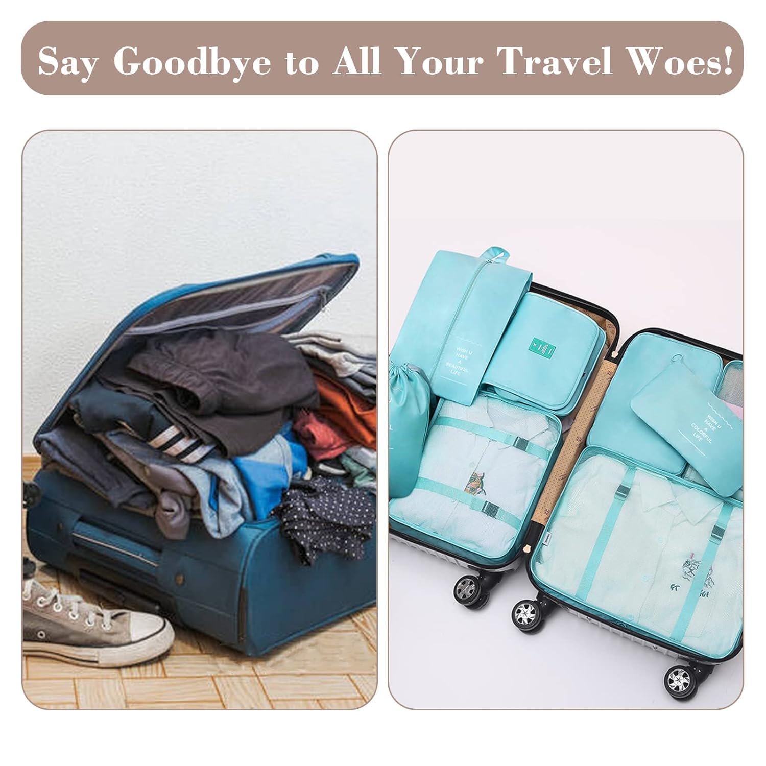 Ucravo Packing Cubes for Suitcases,7 Pcs Travel Luggage Organiser Bags,waterproof Packing Cubes for Backpack Suitcase,travel Essentials Bag Compression Storage Bags,travelling Accessories(grey)