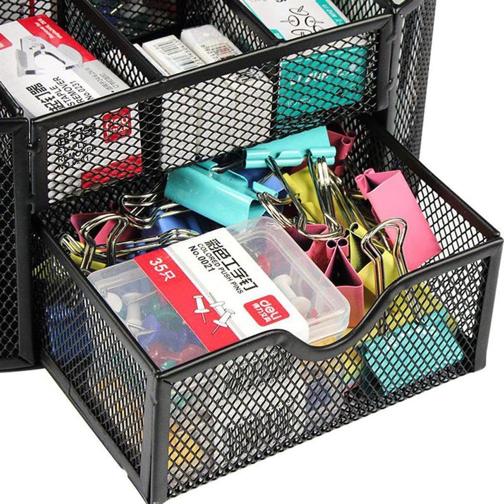 UCRAVO Black Round Mesh Pen Stand, Pencil Holder, Pen Organizer for Desk, Pen Cups, Stationary Storage Stand, Makeup Brush Holders, Pen, Pencil Holder for Office Home and Study Table