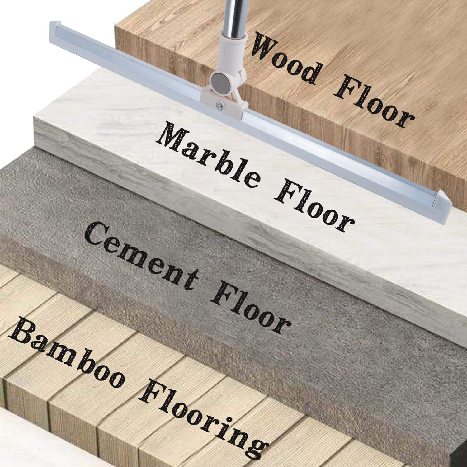 UCRAVO 50-inch Multifunctional Magic Broom Floor Squeegee with Long Handle Adjustable and Silicone Strips, Floor Washer with 180 Degree Rotating Squeegee Broom for Cleaning Floor, Bathroom, Kitchen