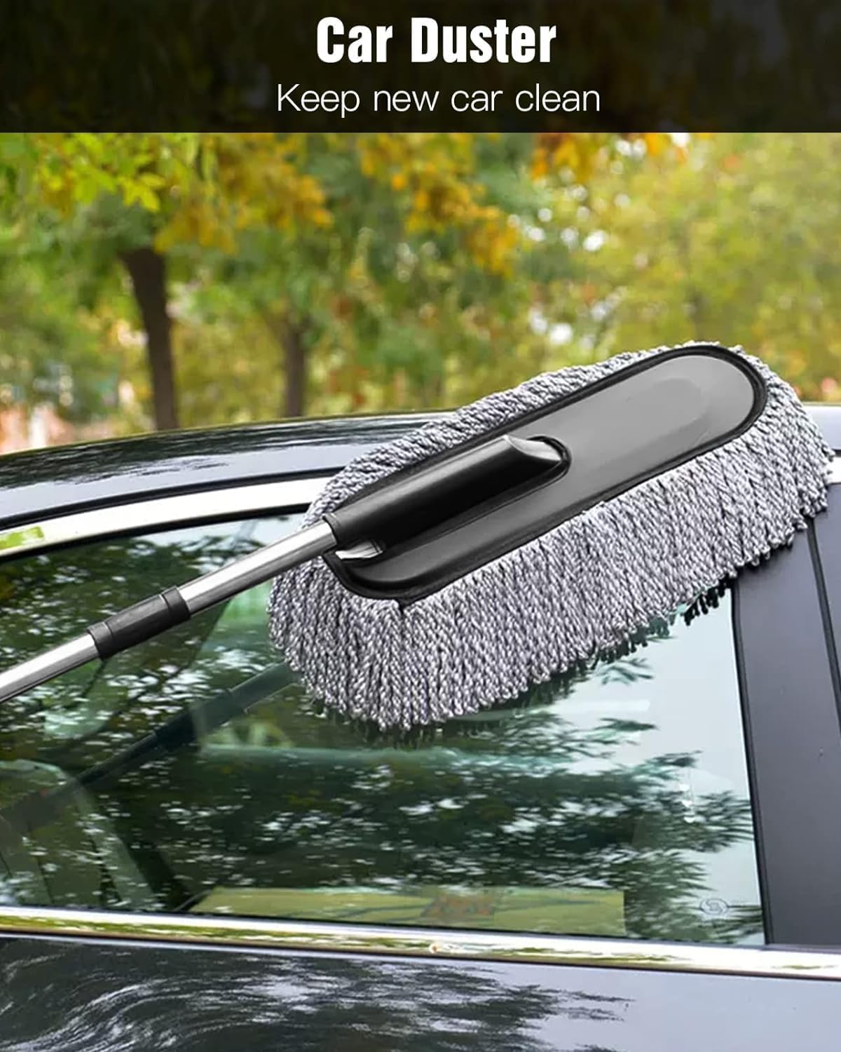 UCRAVO 1 PCS Car Duster, Extendable Long Handle Microfiber Car Duster Exterior Scratch Free Car Cleaning Tool, Car Dust Brush for Truck (Car Cleaning Duster), Black