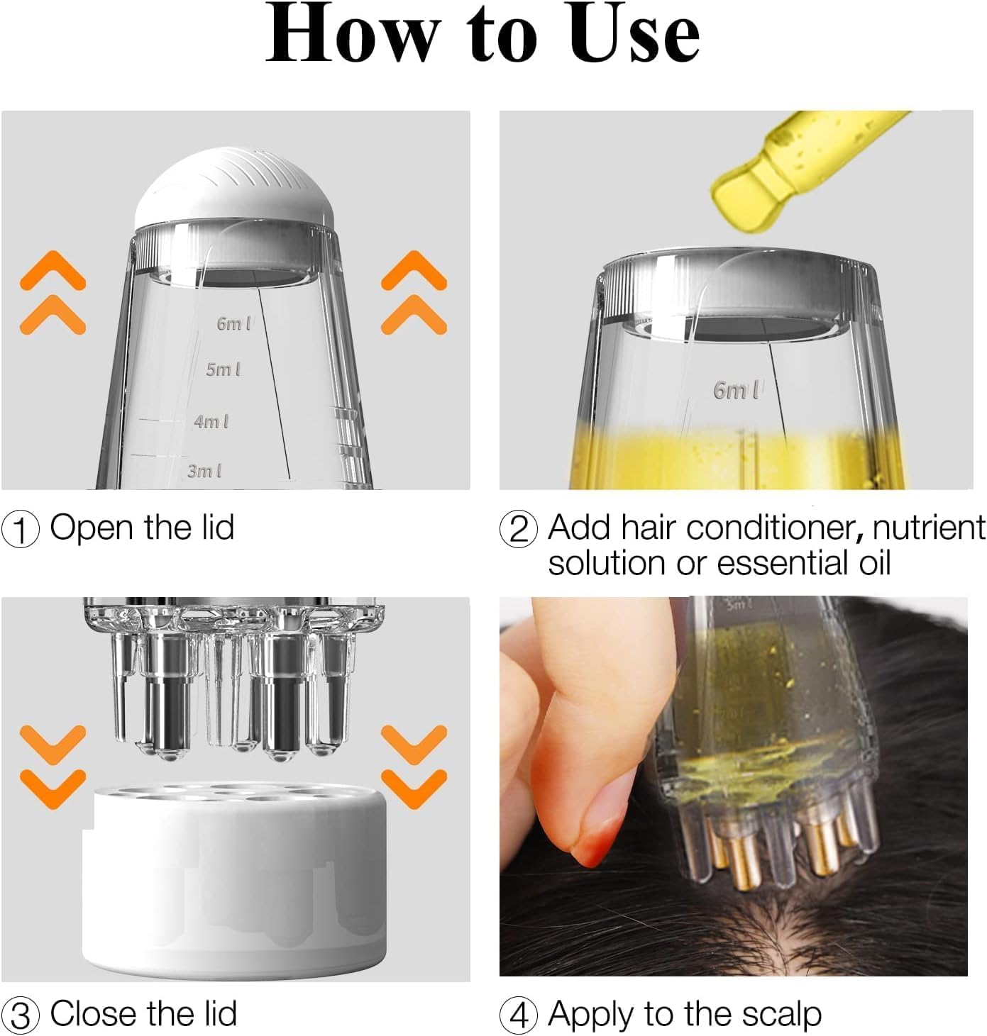 UCRAVO Hair Oil Applicator for Scalp Massage, 6ml Transparent Plastic Refillable Bottle with Leakproof Detachable Tip, Precise Oil Dispenser for Hair Growth, Scalp Treatment & Oiling Tool
