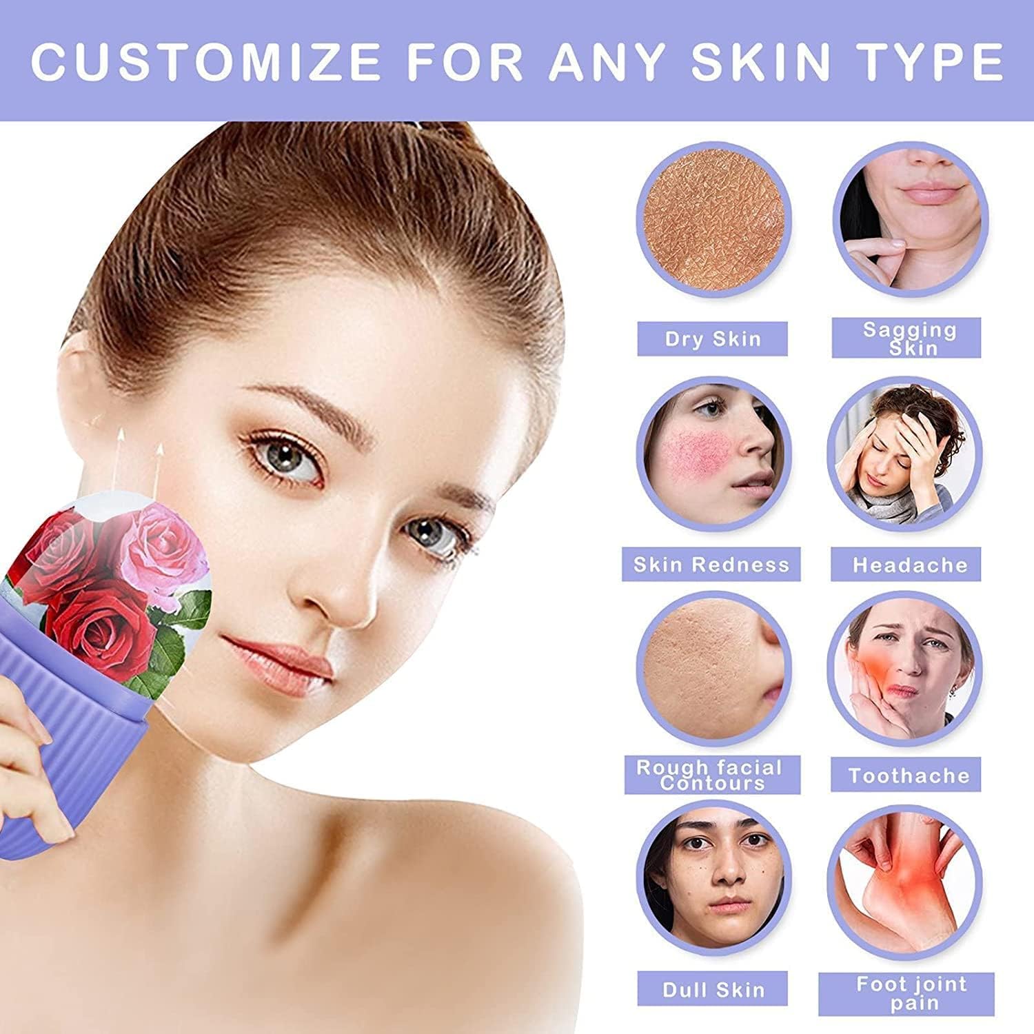 UCRAVO 2 PCS Reusable Ice Roller for Face Silicone Ice Face Mold Capsule | Skin Tightening Facial Ice Cube Roller for Puffiness, Acne, Dark Circles, & Pores | Cryotherapy Beauty Tool for Women & Men