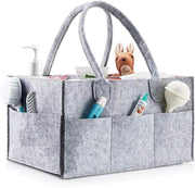 UCRAVO Baby Diaper Caddy Organizer with handles - Nursery Storage basket and Car Organizer for Diapers and Baby Wipes - 5 Compartments, 8 Pockets, Soft, Sturdy, and Convenient Baby Shower Gifts - Grey