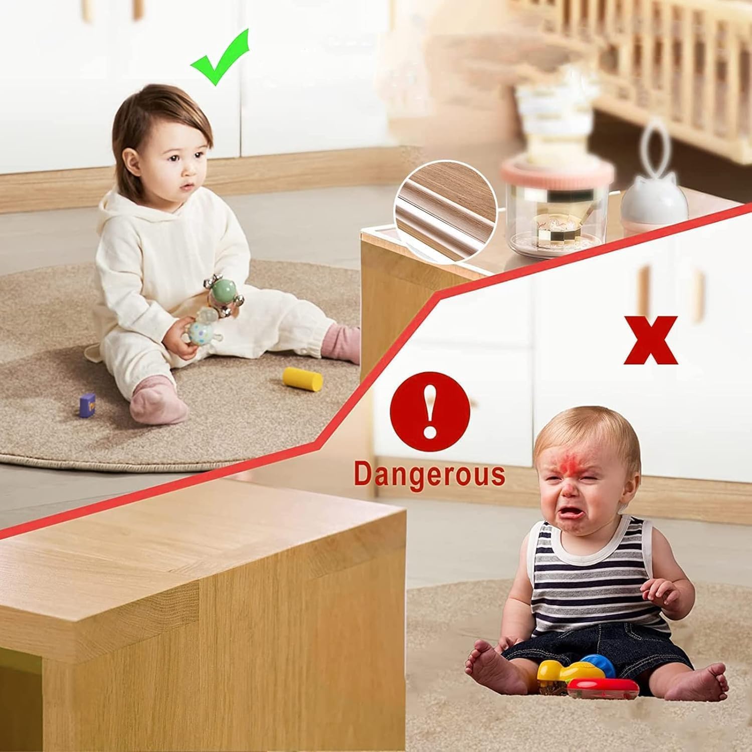 UCRAVO 8 pcs Brown Baby Safety Table Corner Protectors, Furniture Corner and Edge Safety Bumpers, Soft Rubber Foam Cushion Covers, 3M Taped Corner Guards, Baby Child Proofing Pads Rubber Corners