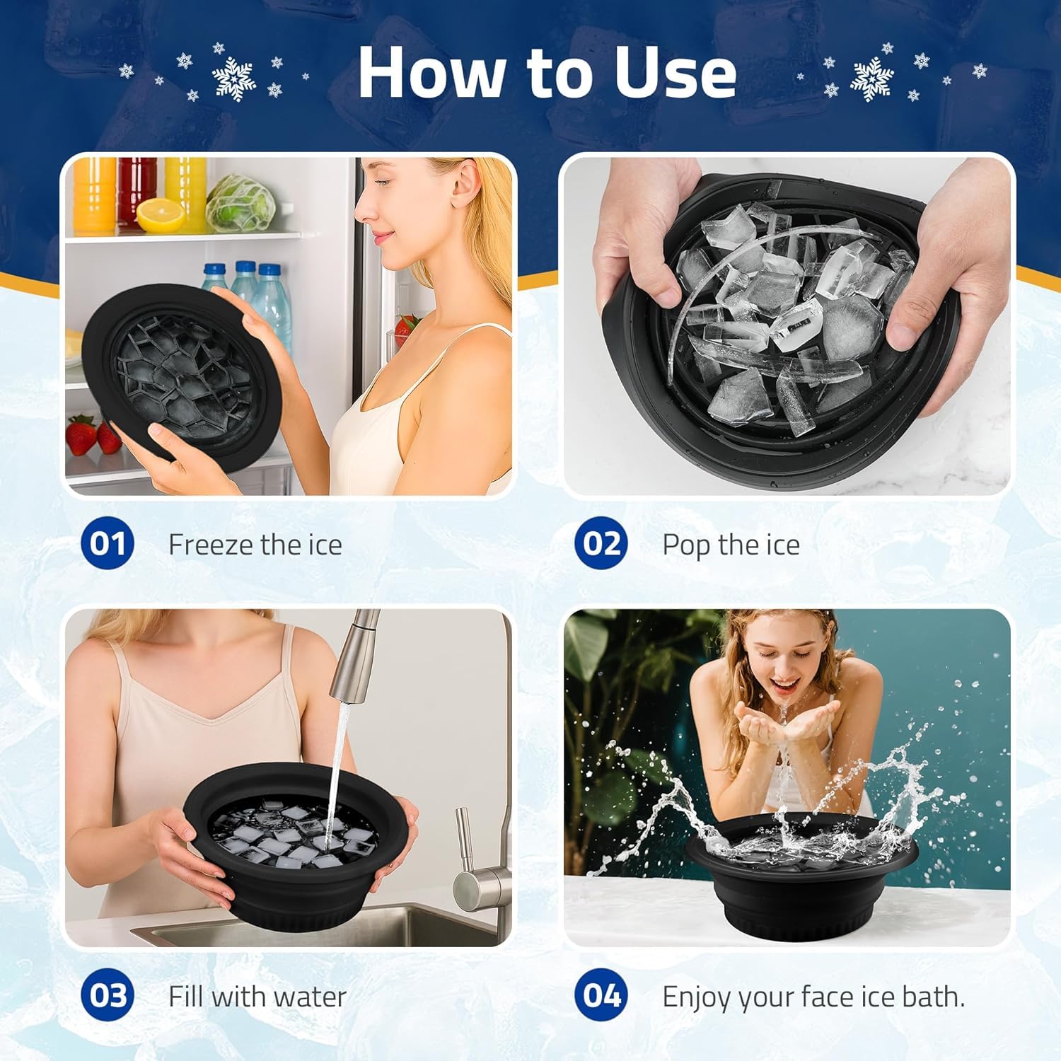 UCRAVO Ice Face Bowl for Skin Care Silicone Ice Facial Bowl with Ice Mold Cold Therapy Ice Bath for Face Icing Tool for Glowing Skin,Pore Tightening, Acne & Puffiness Home Facial Beauty Tool for Women & Men