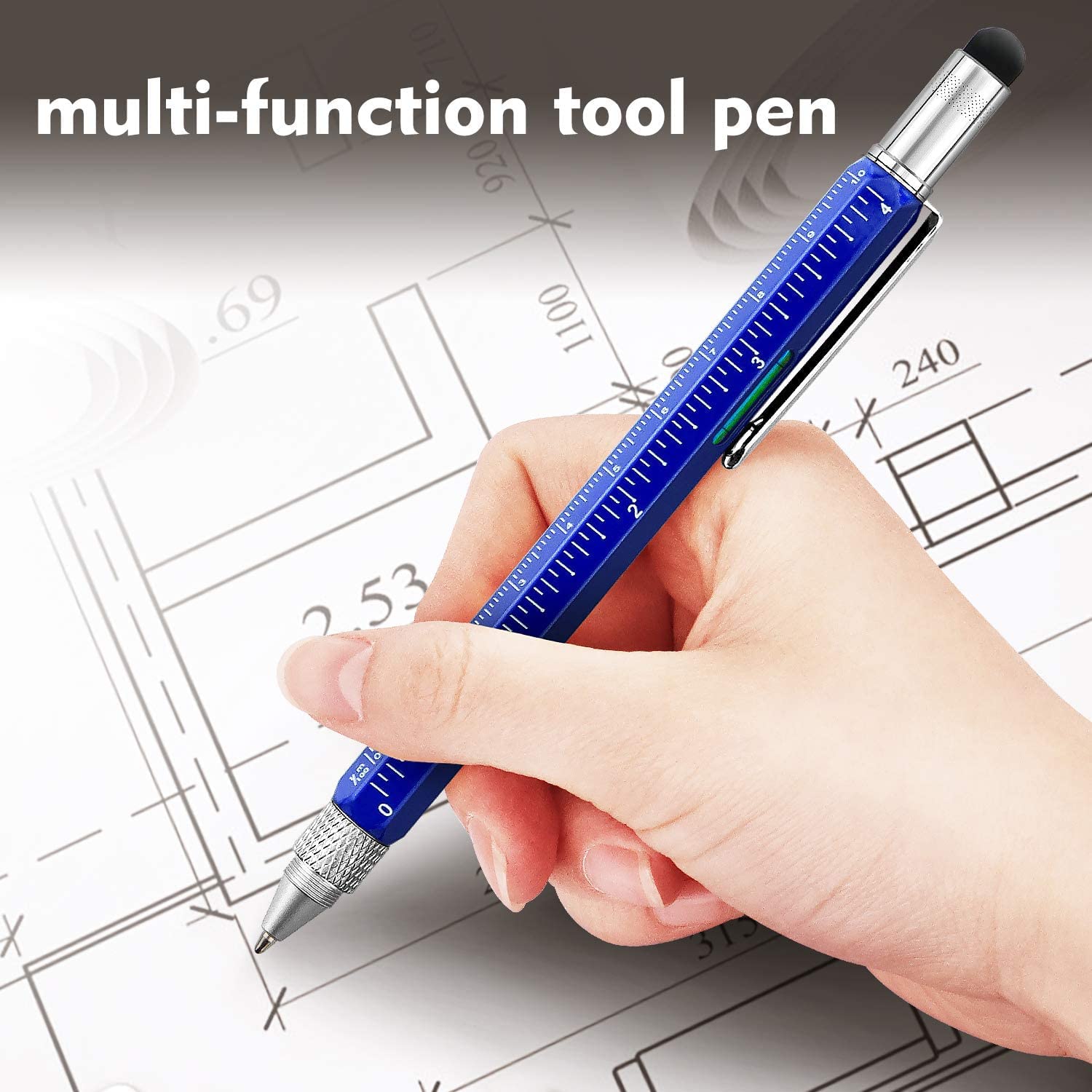 UCRAVO Gift Pen for Men 6 in 1 Multitool Tech Tool Pen Screwdriver Pen with Ruler, Levelgauge, Ballpoint Pen and Pen Refills, Unique Gifts for Men
