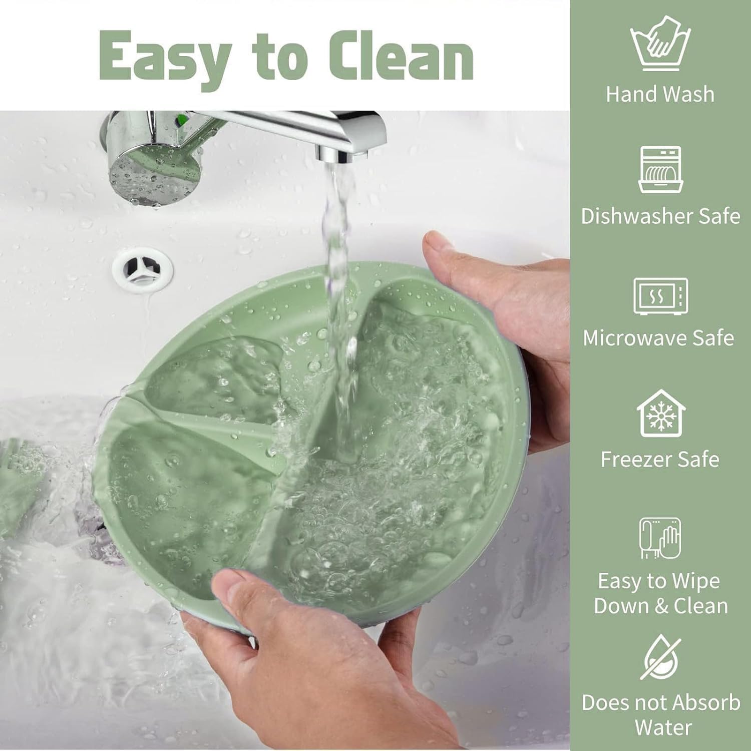 UCRAVO Baby Silicone Feeding Set 6 PCS – Green |Complete Baby Weaning Set with Non-Slip Suction Bowl, Divided Plate, Soft Silicone Bib, Training Sippy Cup, Baby Spoon & Fork Toddler Feeding Dinnerware