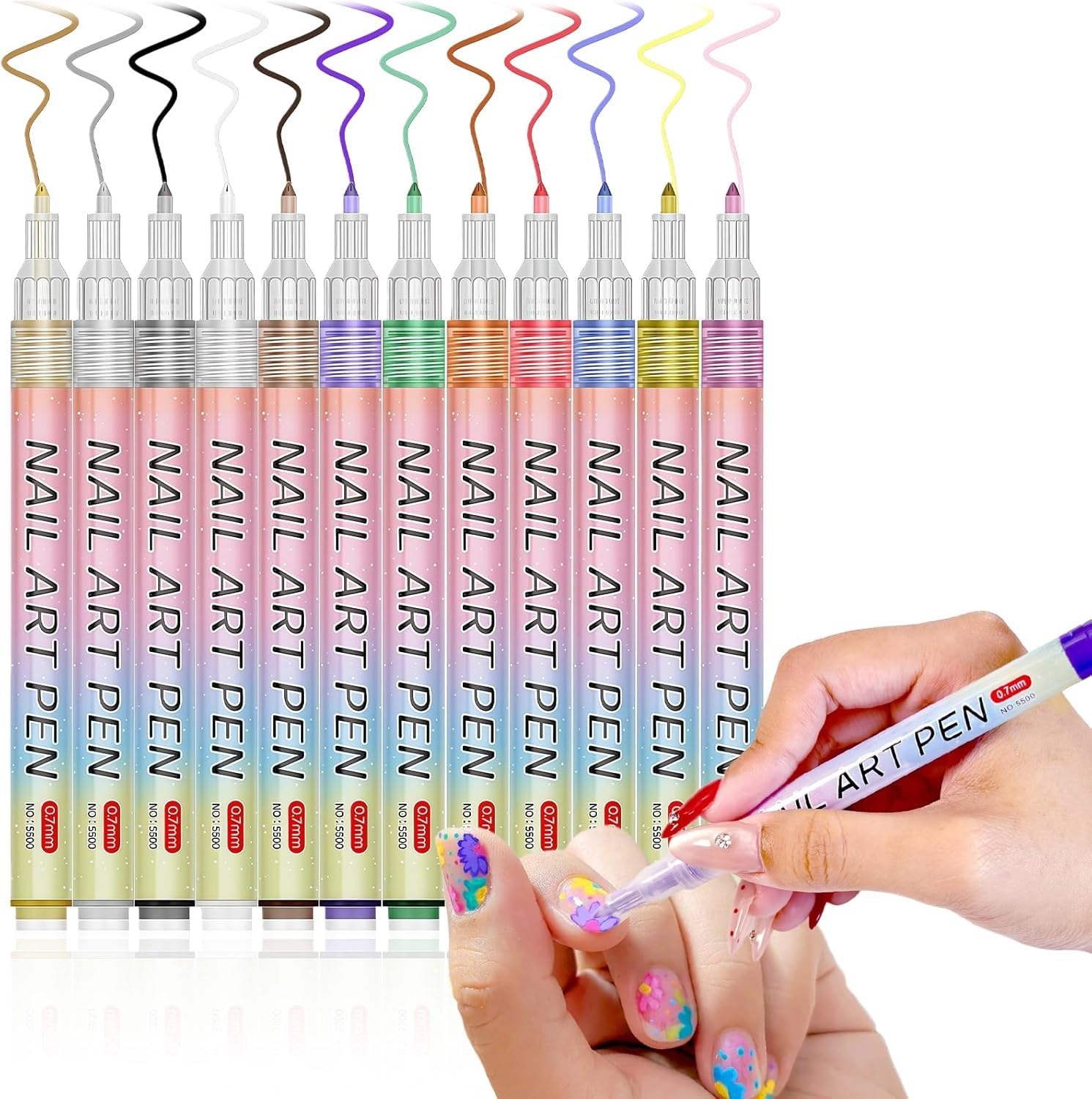 UCRAVO 12 Colors Nail Art Pens Set | Professional 3D Nail Polish Drawing Marker Pens | Quick Dry Nail Art Paint Pens | Fine Tip Liner Dotting Graffiti Tools for DIY Nail Design, Salon & Home Use Kit
