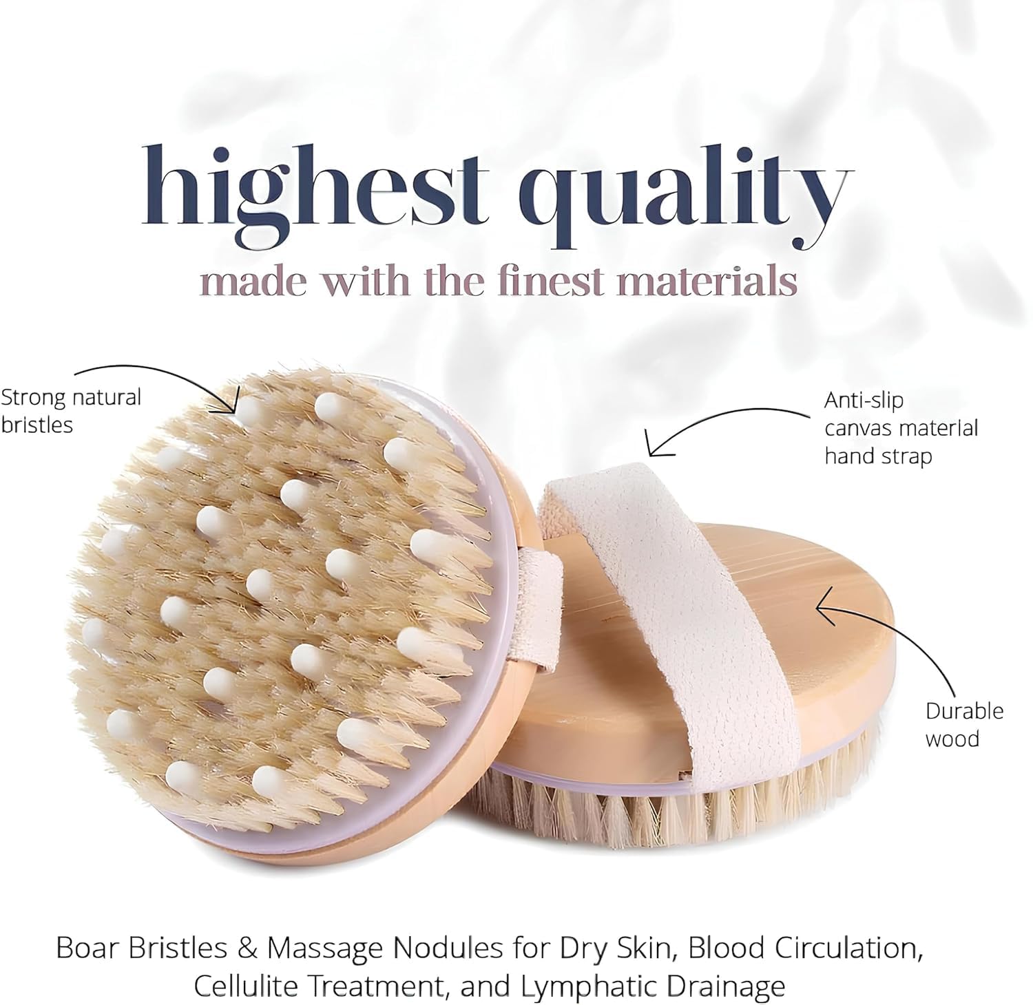 UCRAVO Dry Brush for Exfoliation & Lymphatic Drainage | Natural Bristle Body Brush with Massage Nodes | Cellulite Reduction, Dead Skin Remover, Body Polishing & Spa Massage Brush for Glowing Skin