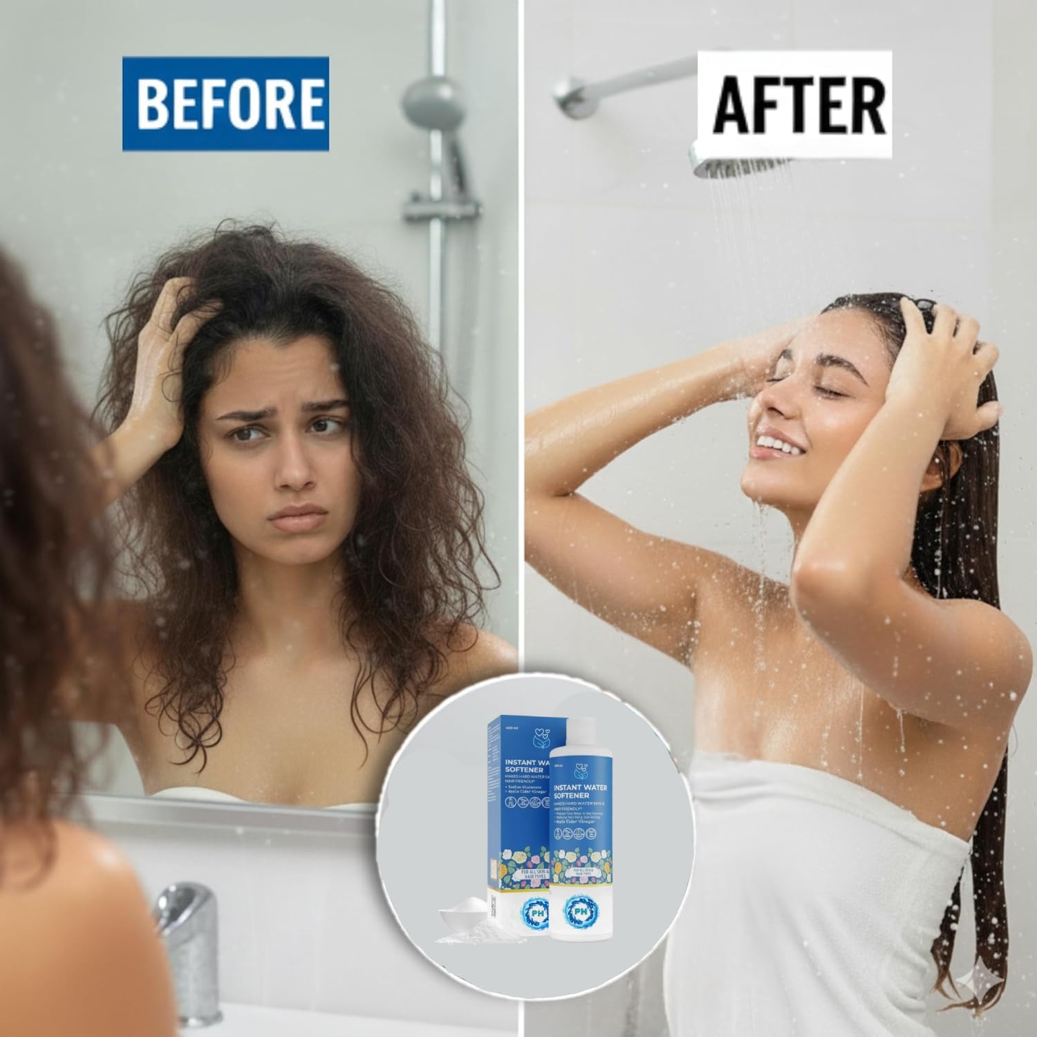 UCRAVO Instant Water Softener for Hard Water Shower Hair &Skin Friendly pH Balanced Formula with Sodium Gluconate & Apple Cider Vinegar Reduces Hair Fall,Dandruff,Dry Skin & Itching Skin & Hair Types