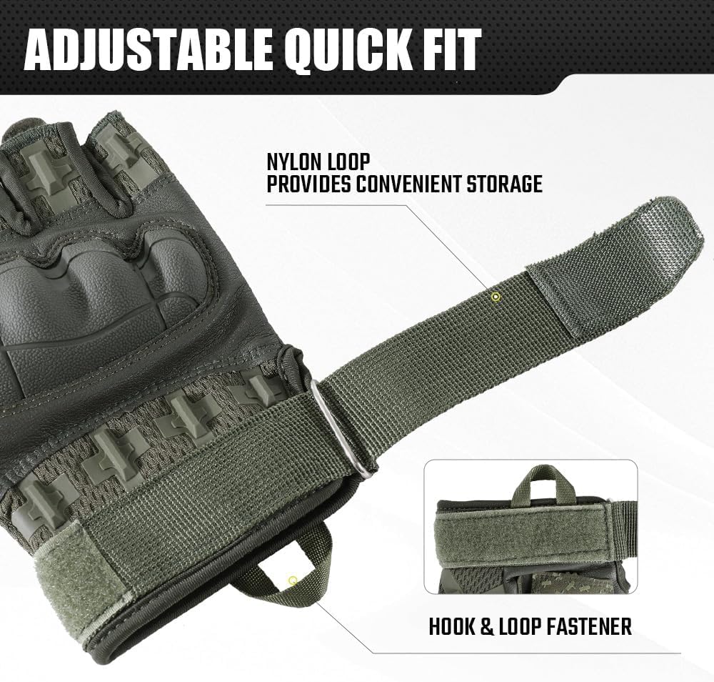 UCRAVO Motorcycle Riding Gloves for Men with Rubber Knuckle Protection Tactical Half Finger Anti-Slip Bike Gloves for Motorbike Riding, Cycling,Scooter,Touring,Racing,Off-Road & Summer Riding