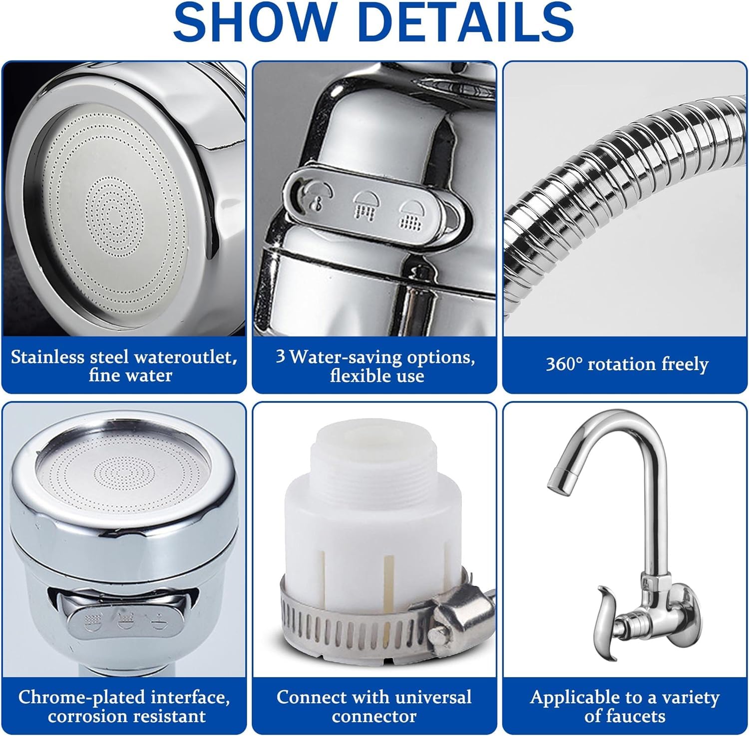 UCRAVO Movable Kitchen Faucet Head 360° Rotatable Faucet Sprayer Head Replacement Anti -Splash Tap Booster Shower and Water Saving Faucet for Kitchen