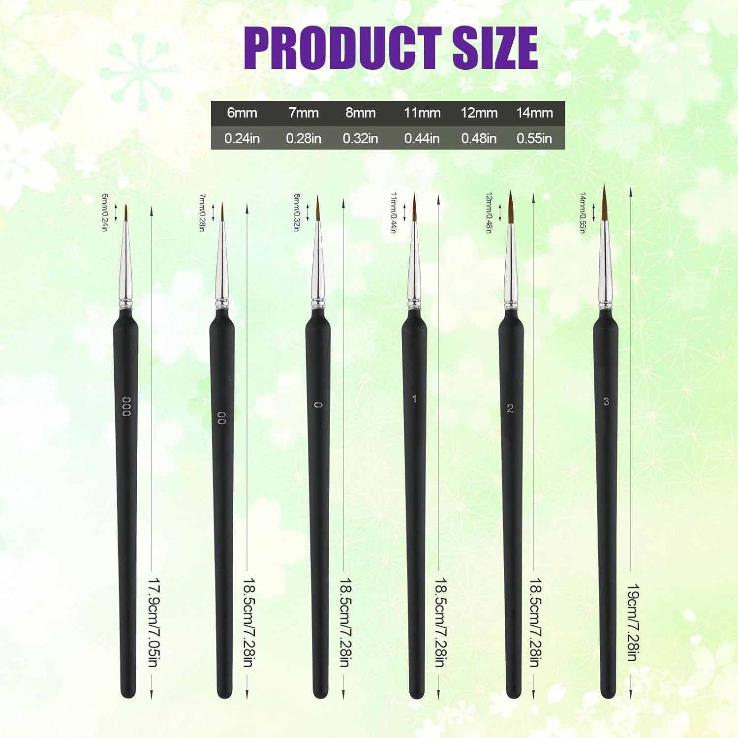 UCRAVO 11 Pcs Paint Brush Set, Professional Miniature Painting Brushes with Round Pointed Tip Nylon Hair for Acrylic, Watercolor, Oil, Model, Nail Art & Craft Painting Kit Fine Detail Brush Set