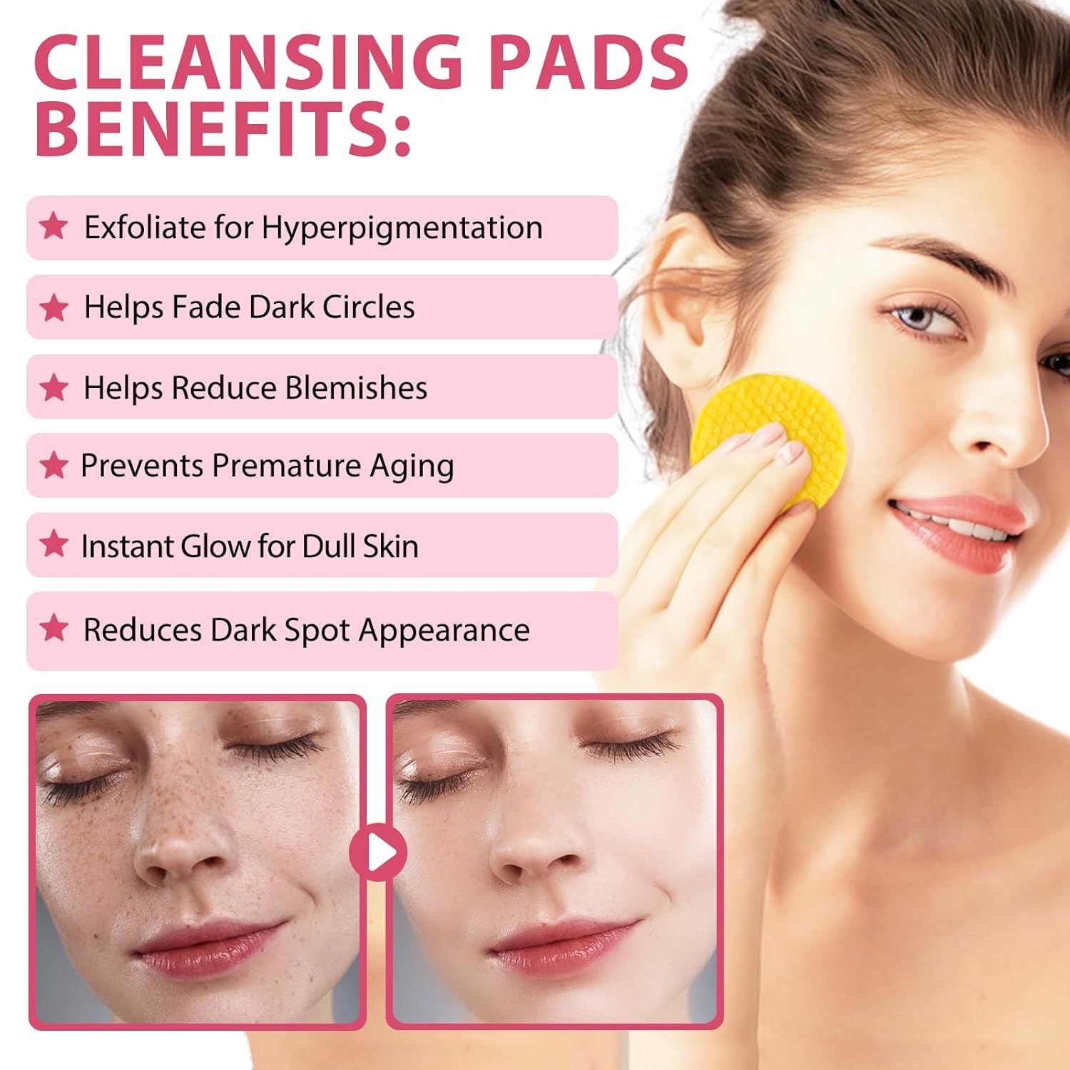UCRAVO Kojic Acid & Turmeric Cleansing Pads – 60PCS | Skin Brightening & Dark Spot Remover | Foaming Exfoliating Face Pads with Vitamin C & B5 for Acne Prevention – For All Skin Types-Pack of 1
