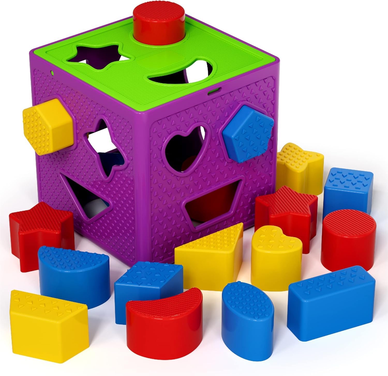 UCRAVO 18 Piece Shape Shorting Cube Unique Educational Matching Toy for Toddlers.Colorful Sorter Cube Box & Shapes, 100 Percent Safe, Promotes Fun Learning, Creativity & Skills Development-Multicolor
